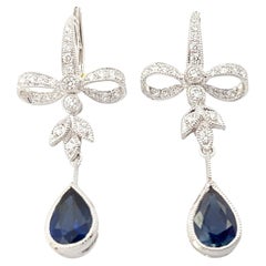 Blue Sapphire with Diamond Earring set in 18 Karat White Gold Settings