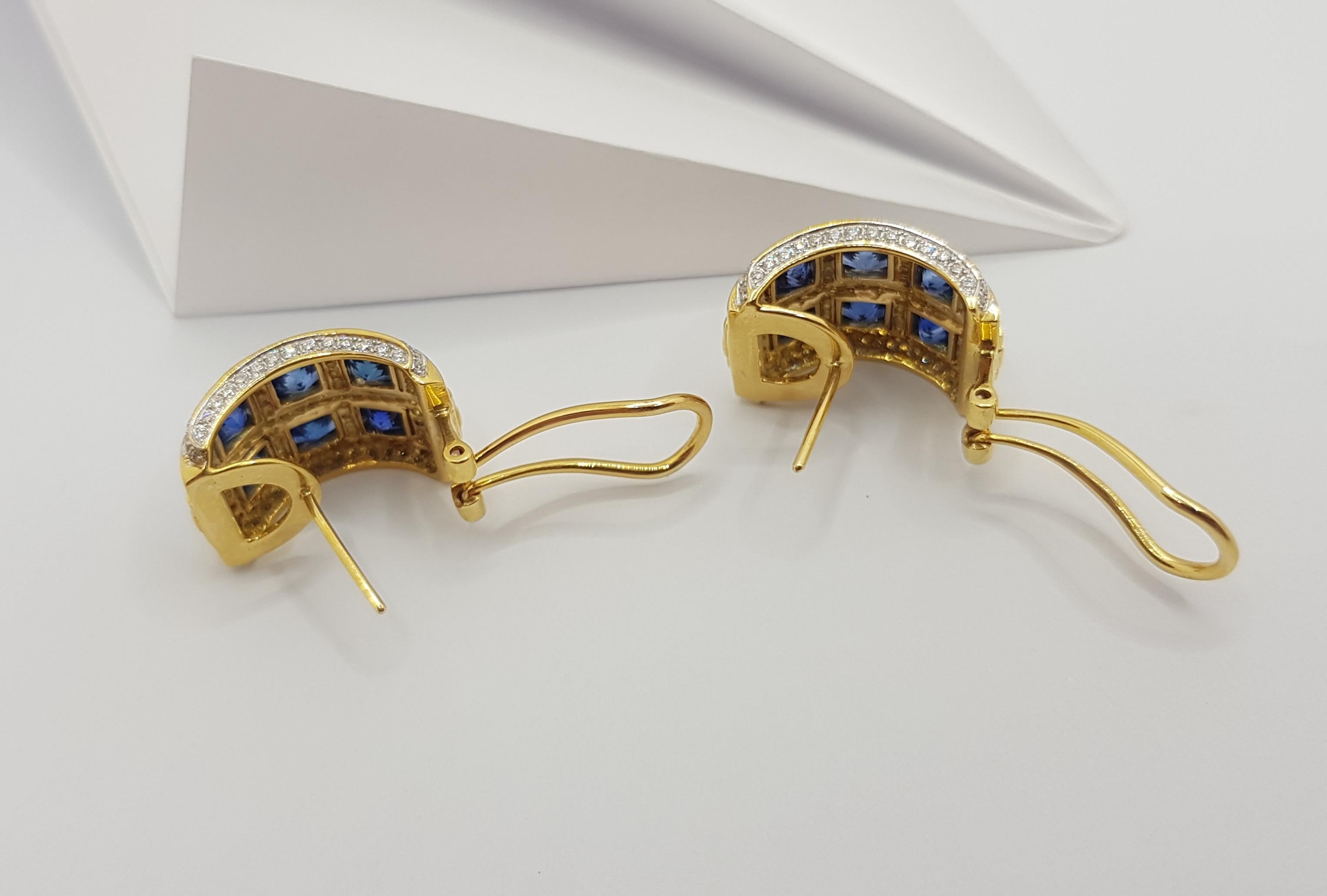 Women's Blue Sapphire with Diamond Earrings in 18 Karat Gold Settings For Sale