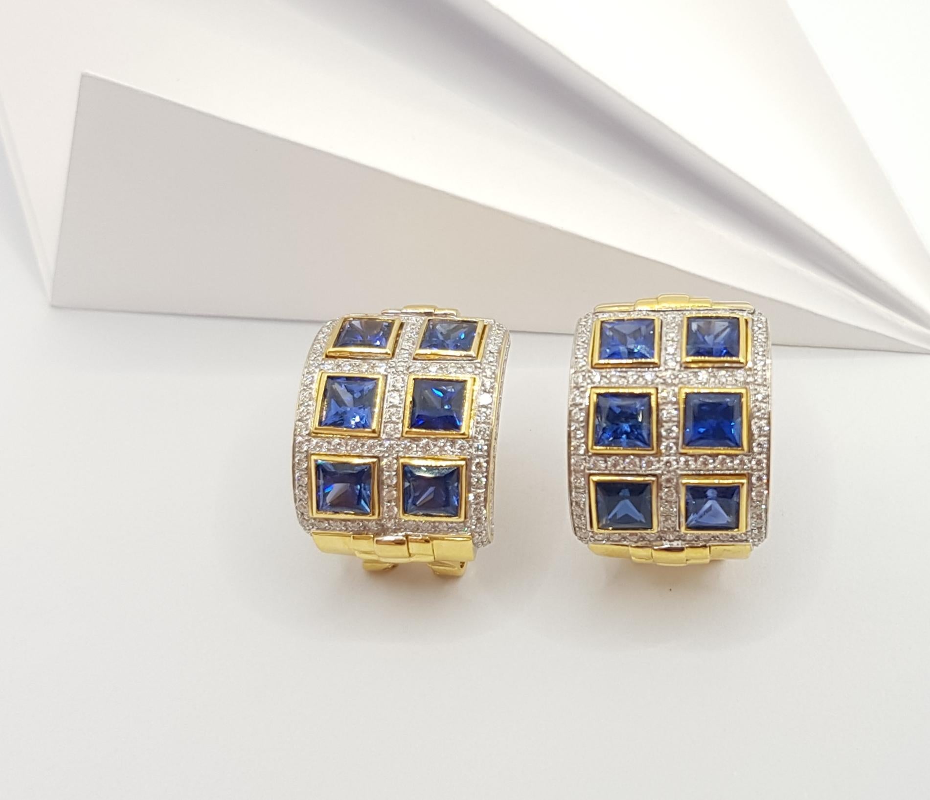 Blue Sapphire with Diamond Earrings in 18 Karat Gold Settings For Sale 2