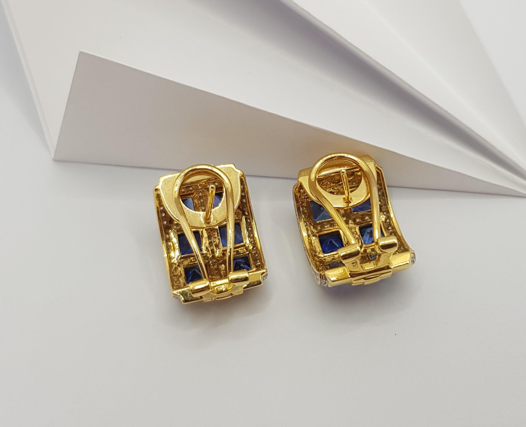 Blue Sapphire with Diamond Earrings in 18 Karat Gold Settings For Sale 3