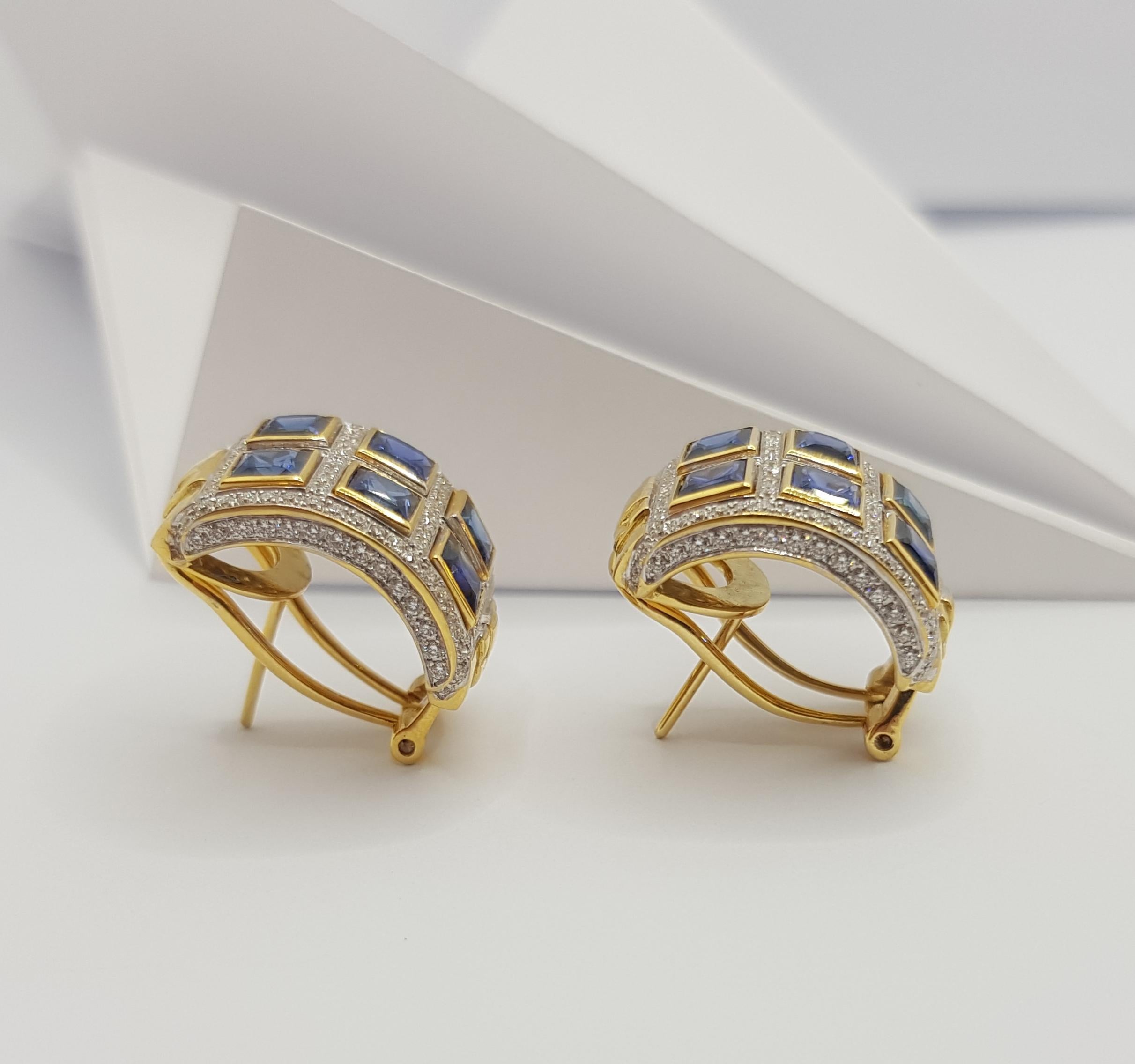 Blue Sapphire with Diamond Earrings in 18 Karat Gold Settings For Sale 4