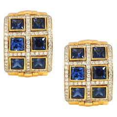 Blue Sapphire with Diamond Earrings in 18 Karat Gold Settings