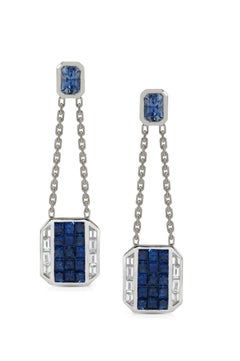 Blue Sapphire with Diamond Earrings in 18 Karat White Gold by Kavant & Sharart