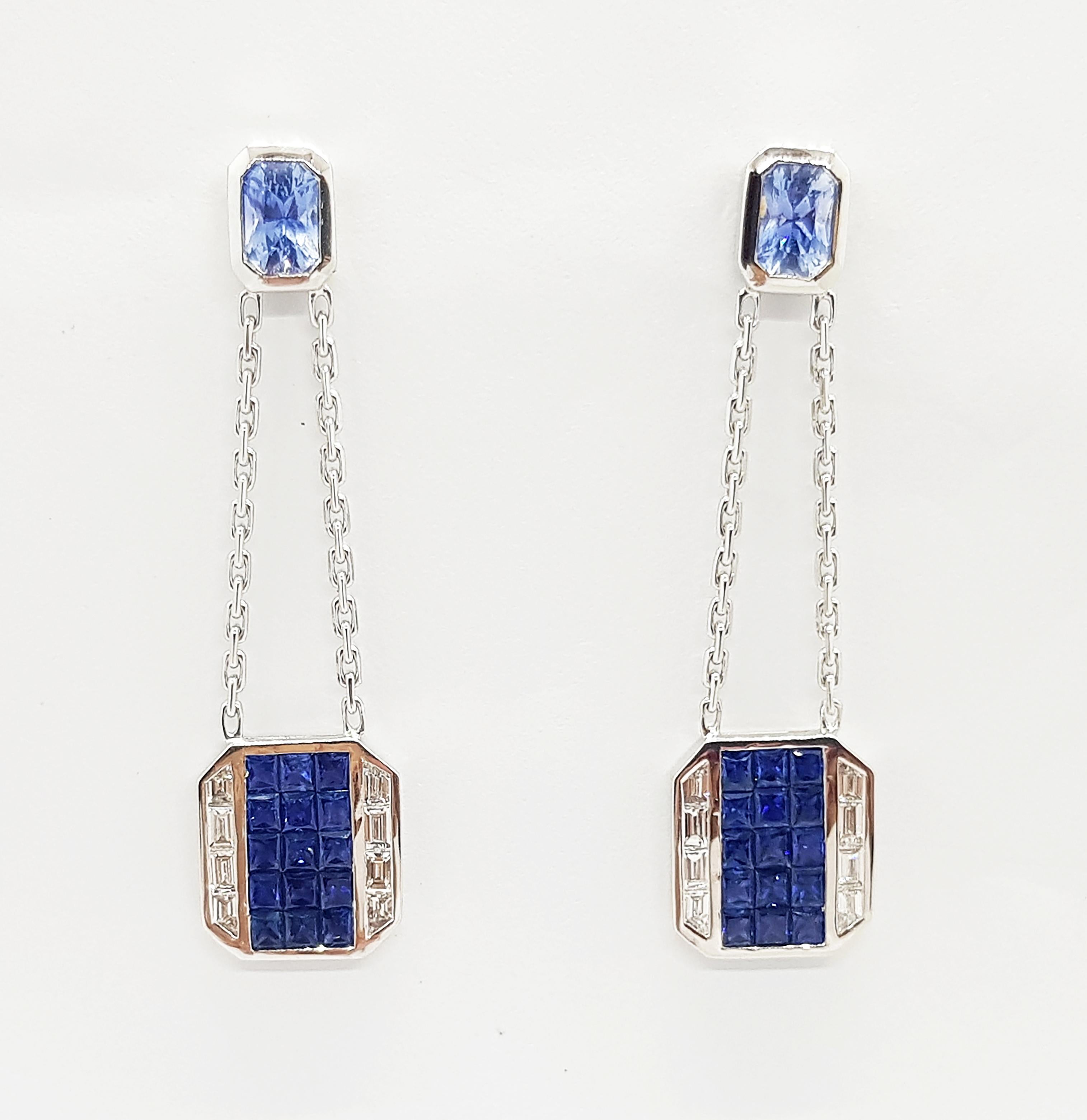 Blue Sapphire 4.78 carats with Diamond 0.74 carat Earrings set in 18 Karat White Gold Settings

Width:  1.3 cm 
Length:  4.8 cm
Total Weight: 9.97 grams

FOUNDED BY AWARD-WINNING COUPLE, NUTTAPON (KENNY) & SHAR-LINN, KAVANT & SHARART IS A FINE