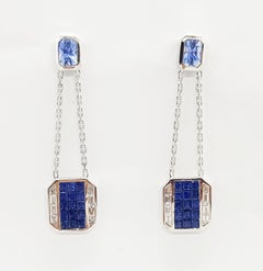 Blue Sapphire with Diamond Earrings in 18 Karat White Gold by Kavant & Sharart