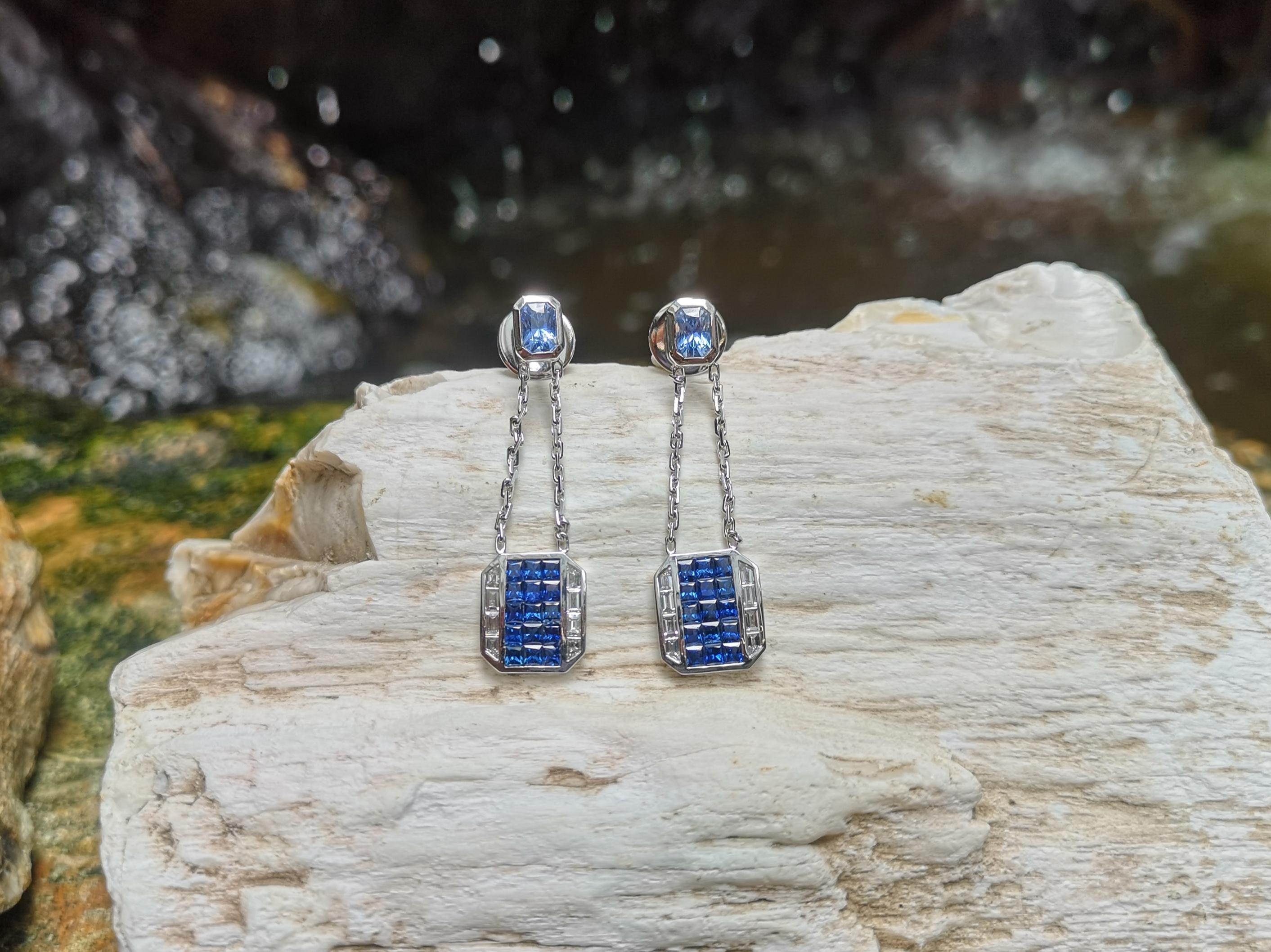 Mixed Cut Blue Sapphire with Diamond Earrings in 18 Karat White Gold by Kavant & Sharart For Sale