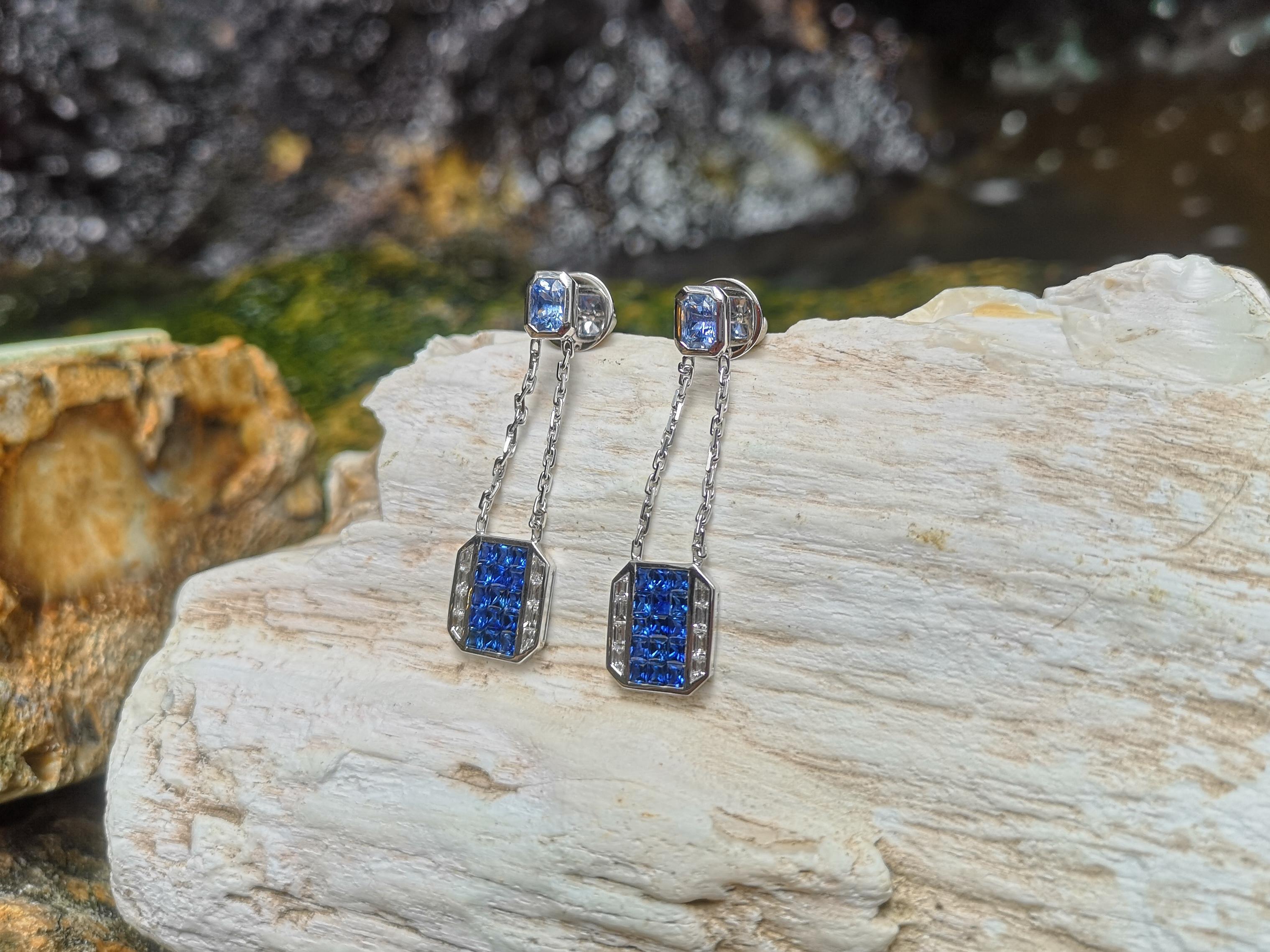 Women's Blue Sapphire with Diamond Earrings in 18 Karat White Gold by Kavant & Sharart For Sale