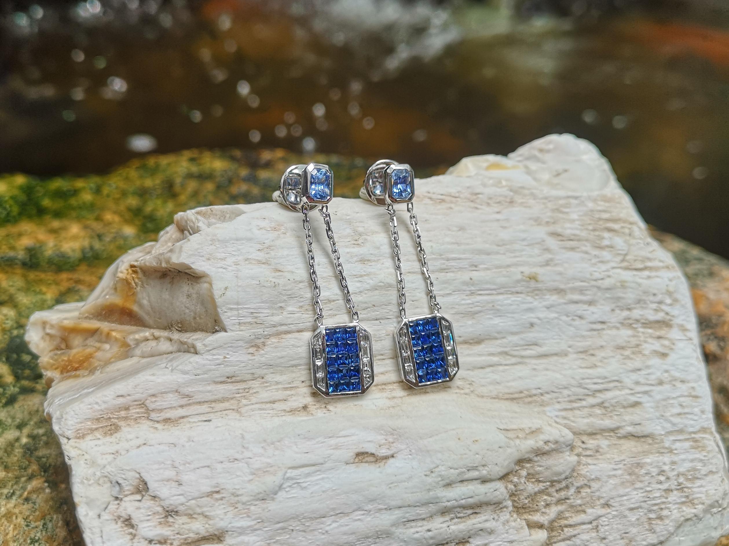 Blue Sapphire with Diamond Earrings in 18 Karat White Gold by Kavant & Sharart For Sale 1