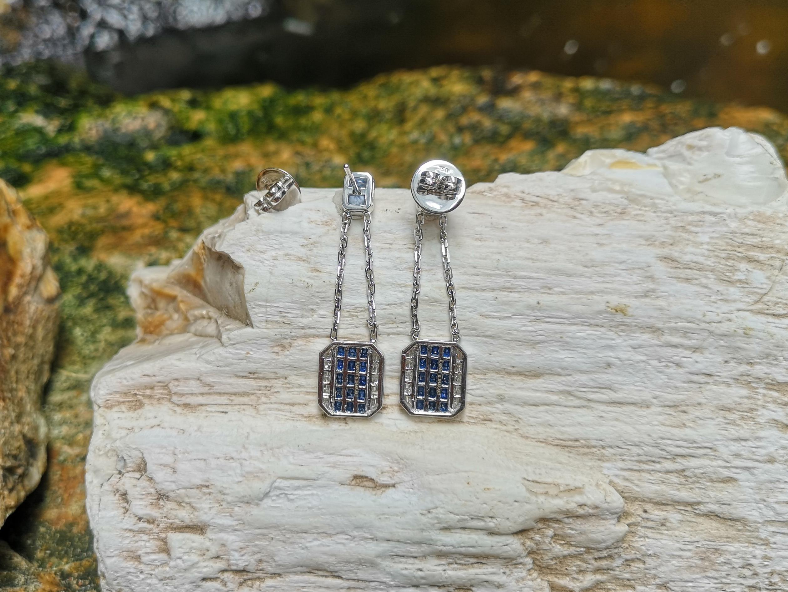 Blue Sapphire with Diamond Earrings in 18 Karat White Gold by Kavant & Sharart For Sale 2