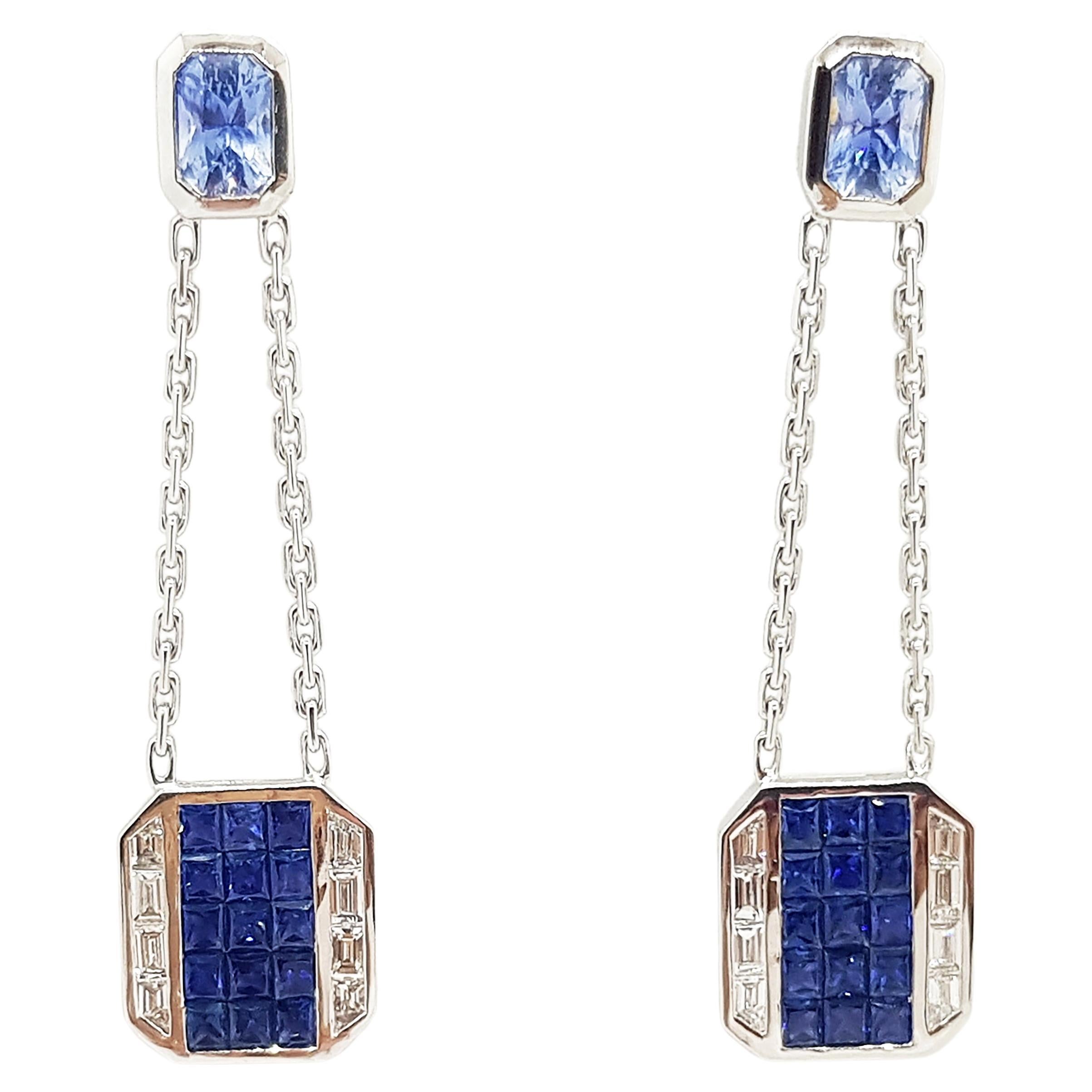 Blue Sapphire with Diamond Earrings in 18 Karat White Gold by Kavant & Sharart For Sale