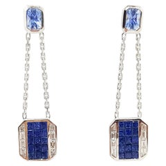 Used Blue Sapphire with Diamond Earrings in 18 Karat White Gold by Kavant & Sharart