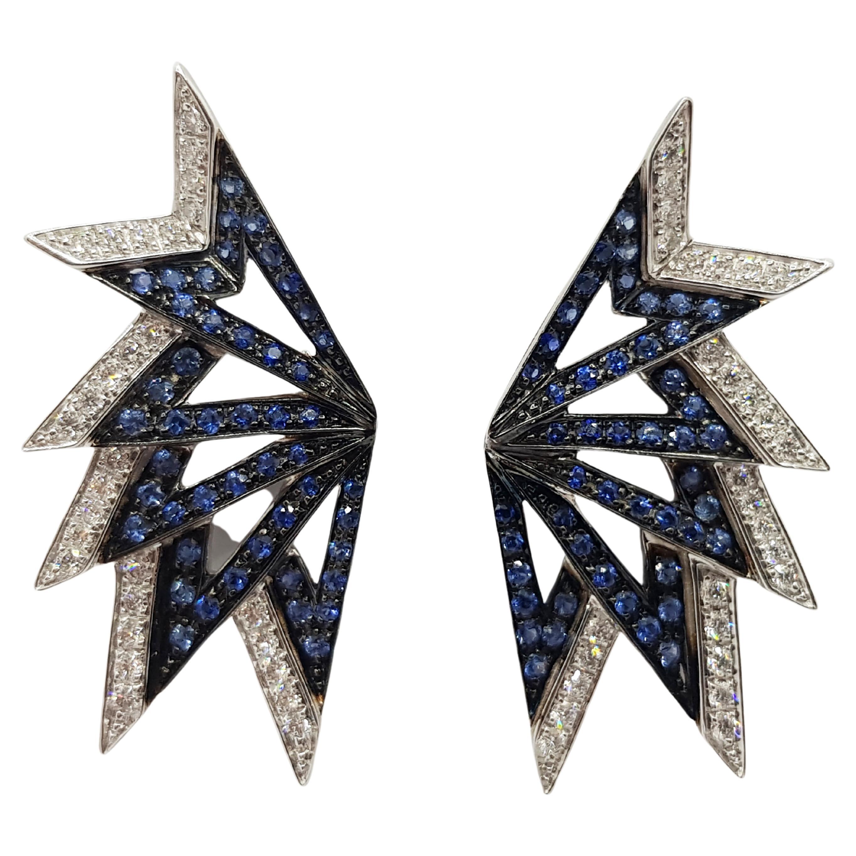 Blue Sapphire with Diamond Earrings in 18K White Gold by Kavant & Sharart