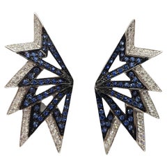 Blue Sapphire with Diamond Earrings in 18K White Gold by Kavant & Sharart