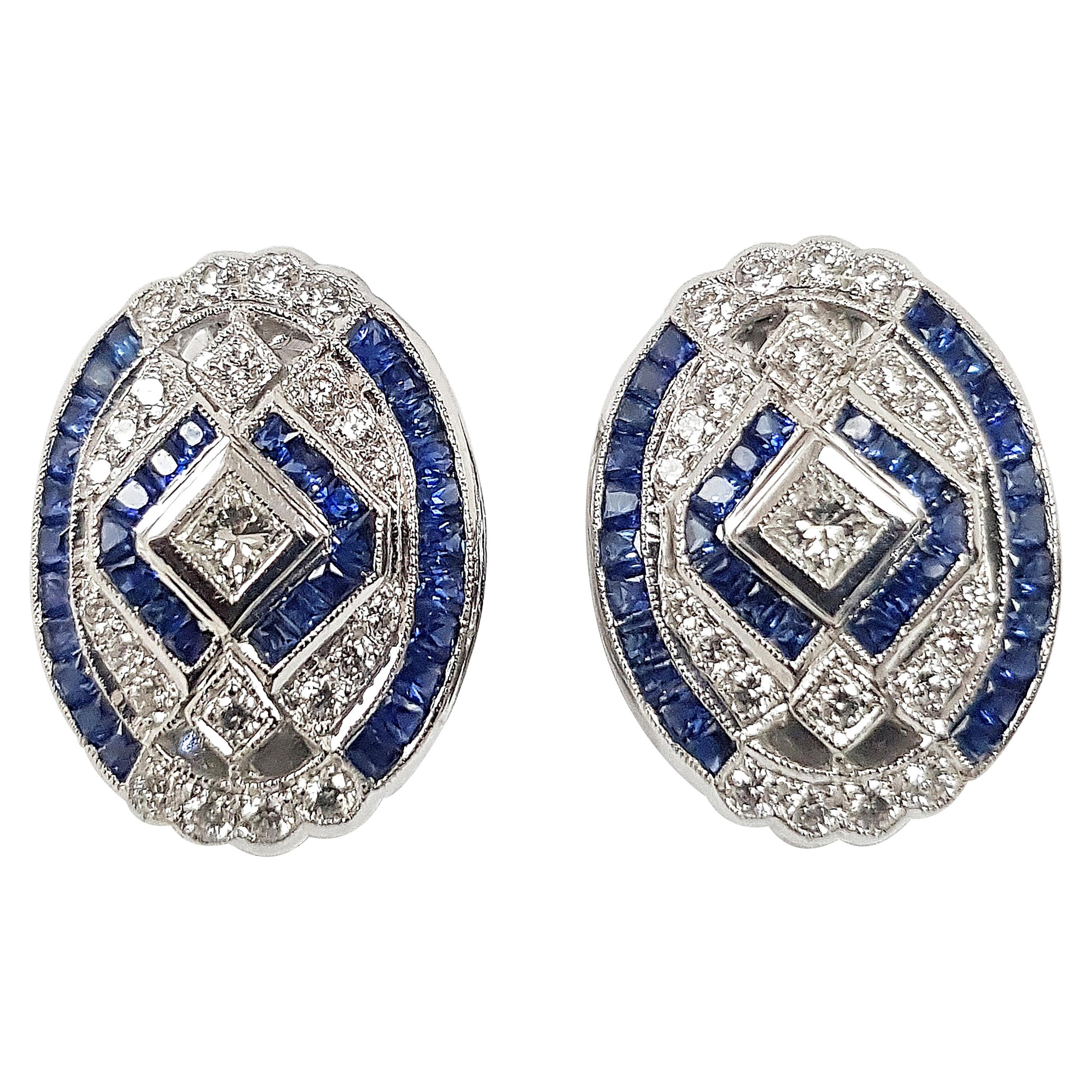 Blauer Saphir mit Diamant-Ohrringen in 18 Karat Weißgoldfassung