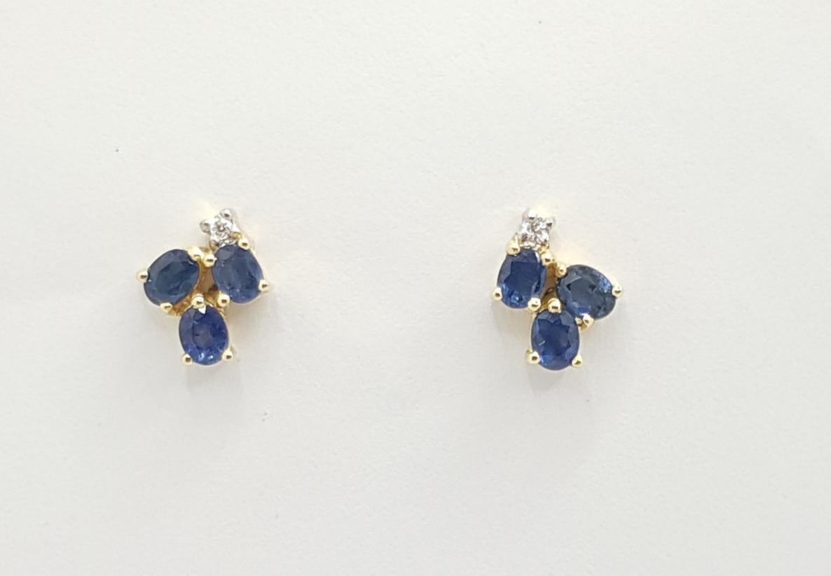 Contemporain Saphir bleu  Boucles d'oreilles en or 14 carats avec diamants en vente