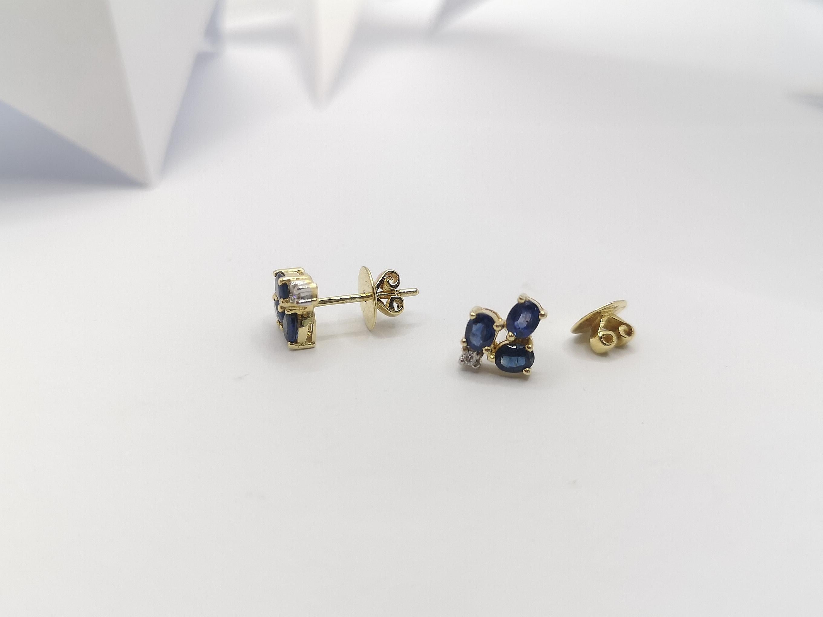 Saphir bleu  Boucles d'oreilles en or 14 carats avec diamants Neuf - En vente à Bangkok, TH