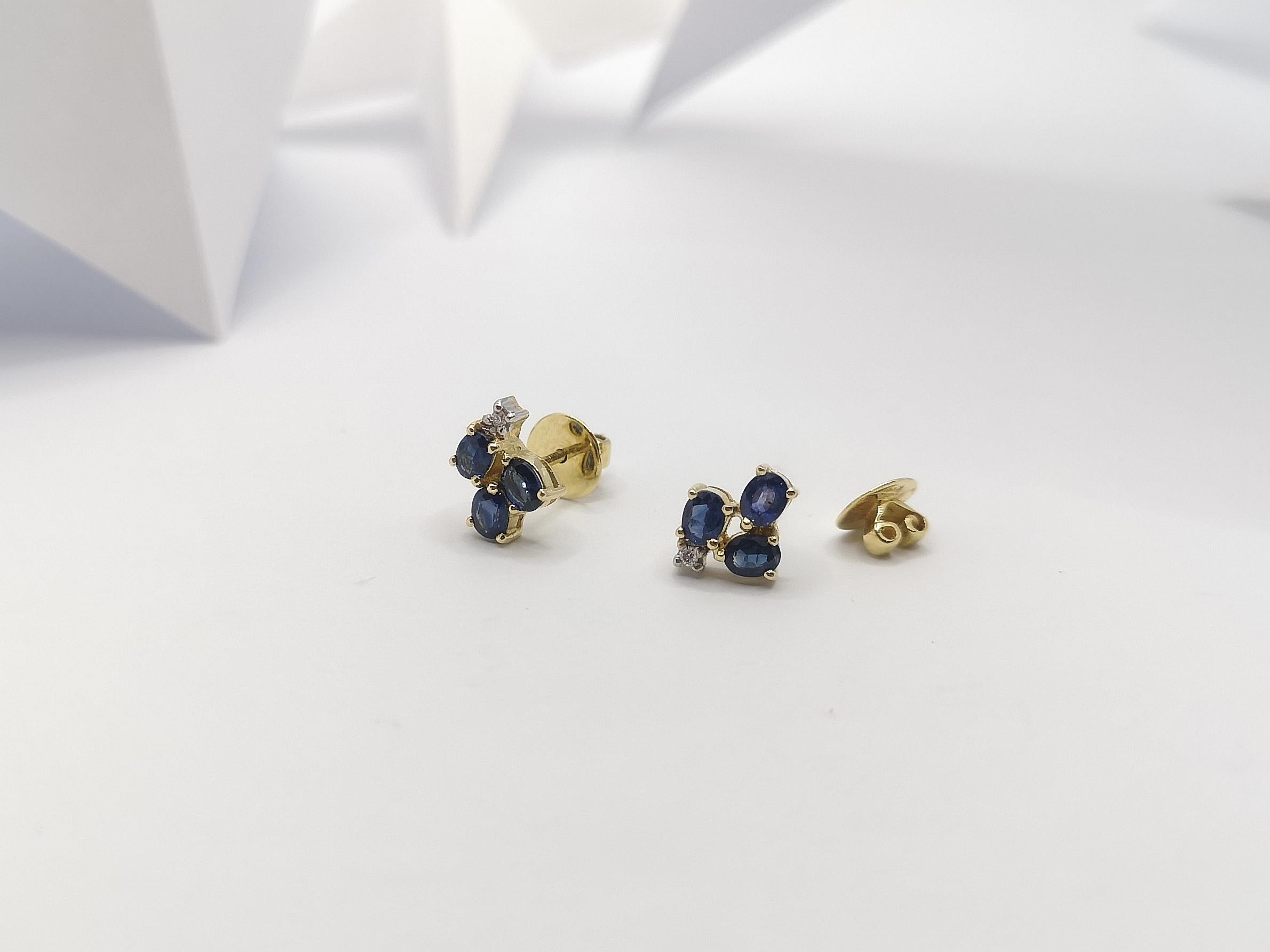 Saphir bleu  Boucles d'oreilles en or 14 carats avec diamants Pour femmes en vente
