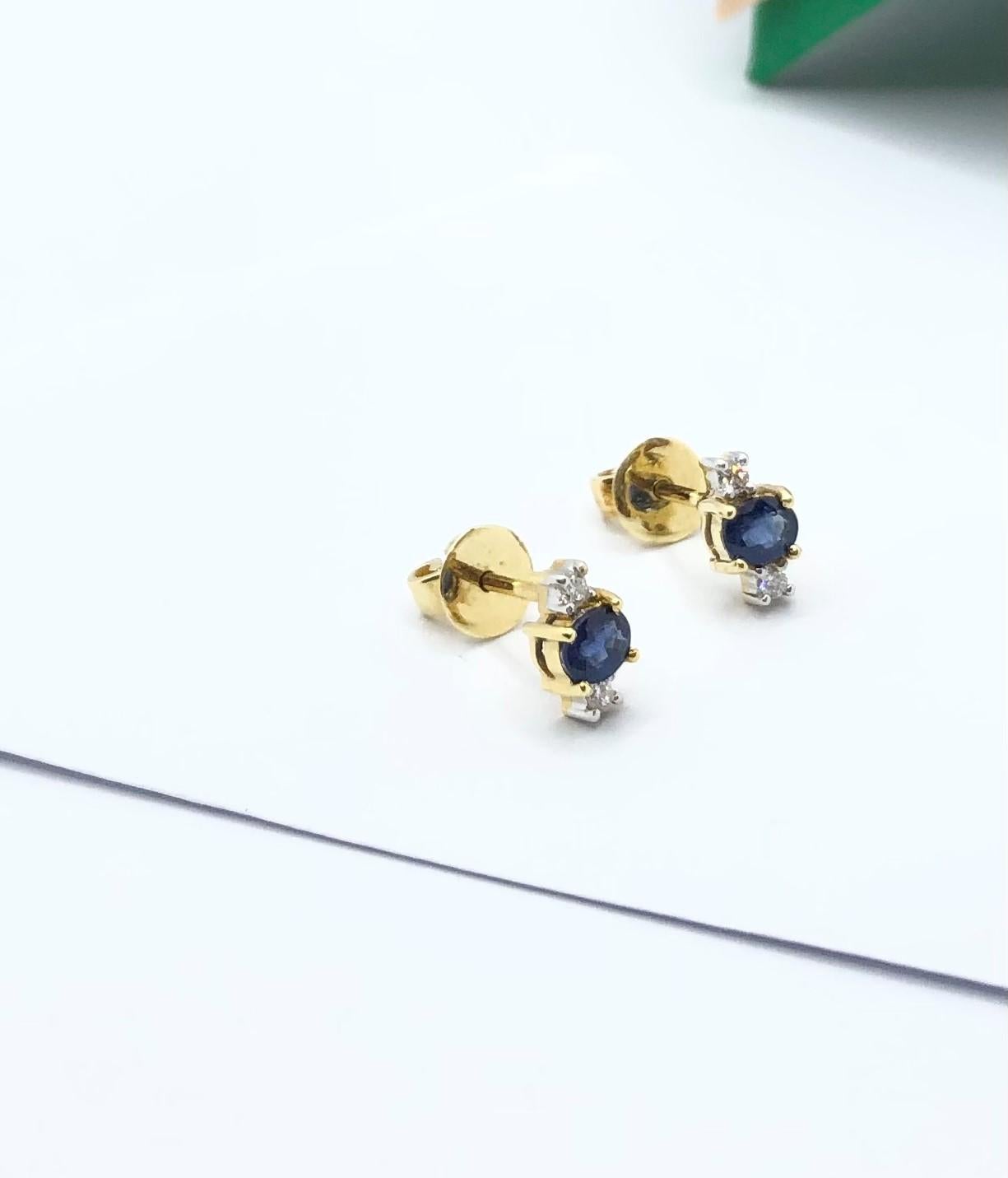 Blue Sapphire with Diamond Earrings Set in 18 Karat Gold Settings For Sale 4