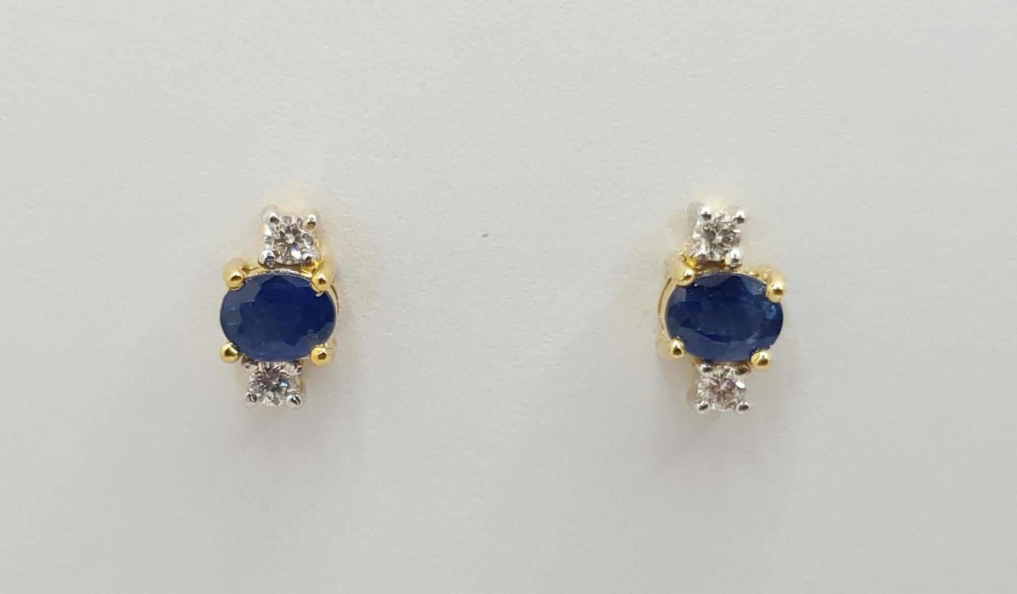 Blue Sapphire with Diamond Earrings Set in 18 Karat Gold Settings For Sale 5
