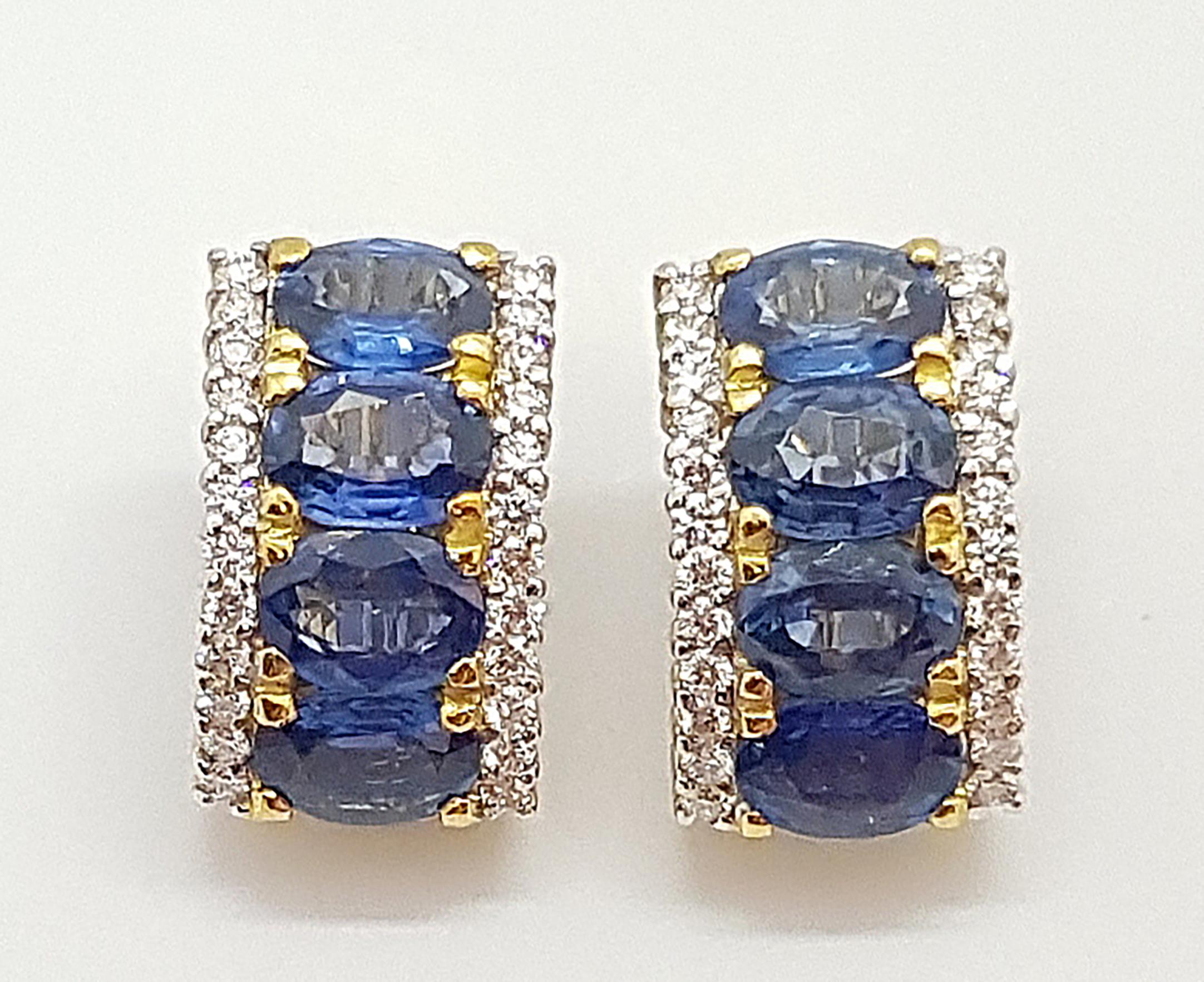 Blauer Saphir 7,26 Karat mit Diamant 0,78 Karat Ohrringe in 18 Karat Goldfassung

Breite:  1.0 cm 
Länge: 2,0 cm
Gesamtgewicht: 10,68 Gramm

