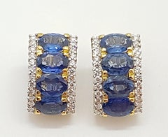Blue Sapphire with Diamond Earrings Set in 18 Karat Gold Settings