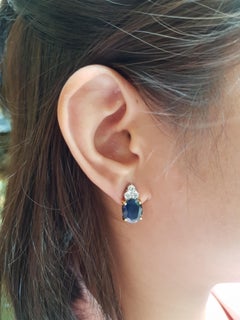Blue Sapphire with Diamond Earrings Set in 18 Karat Gold Settings