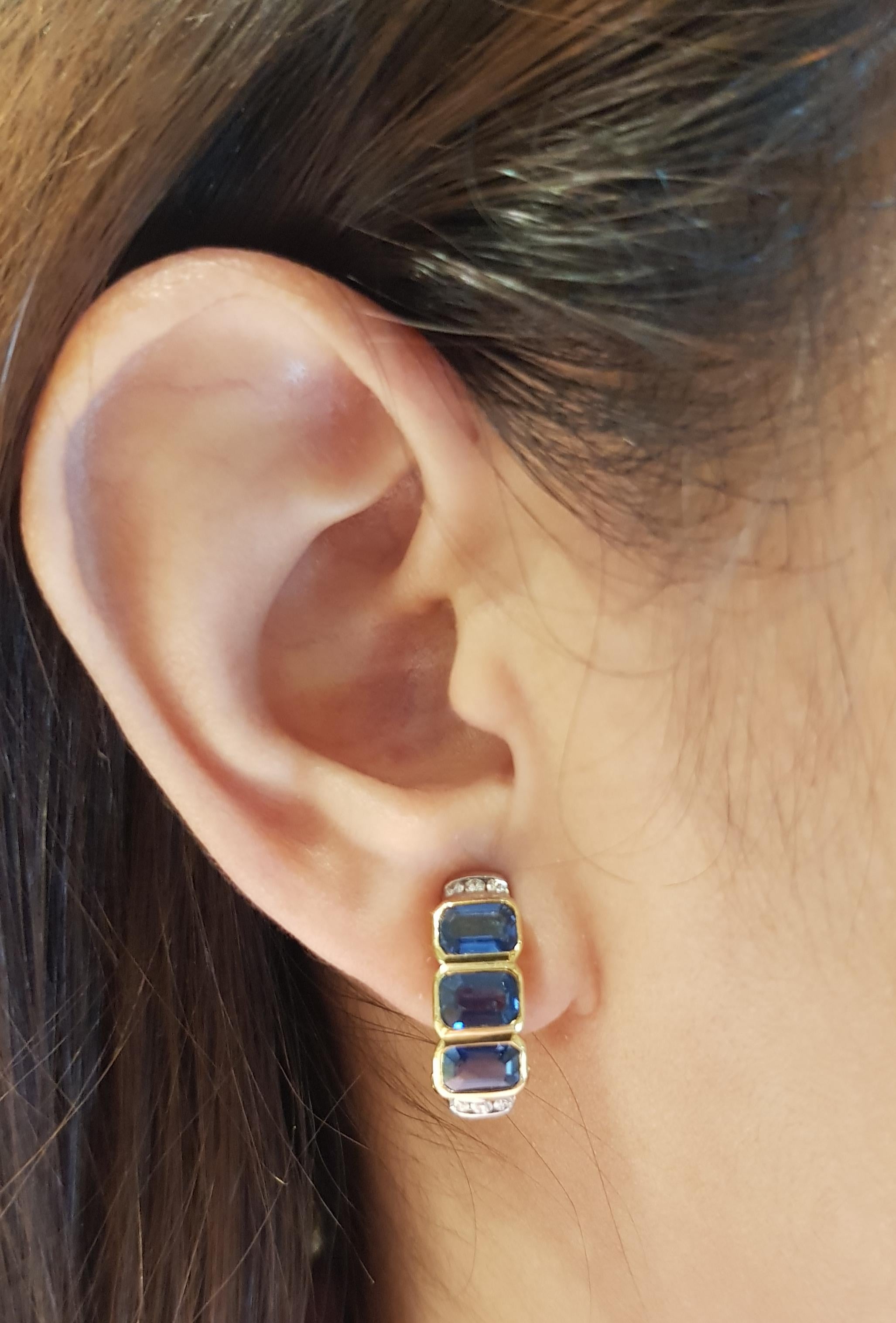 Blue Sapphire 3.49 carats with Diamond 0.09 carat Earrings set in 18 Karat Gold Settings

Width:  0.7 cm 
Length: 1.7 cm
Total Weight: 7.89 grams

