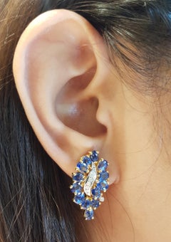 Blue Sapphire with Diamond Earrings Set in 18 Karat Gold Settings