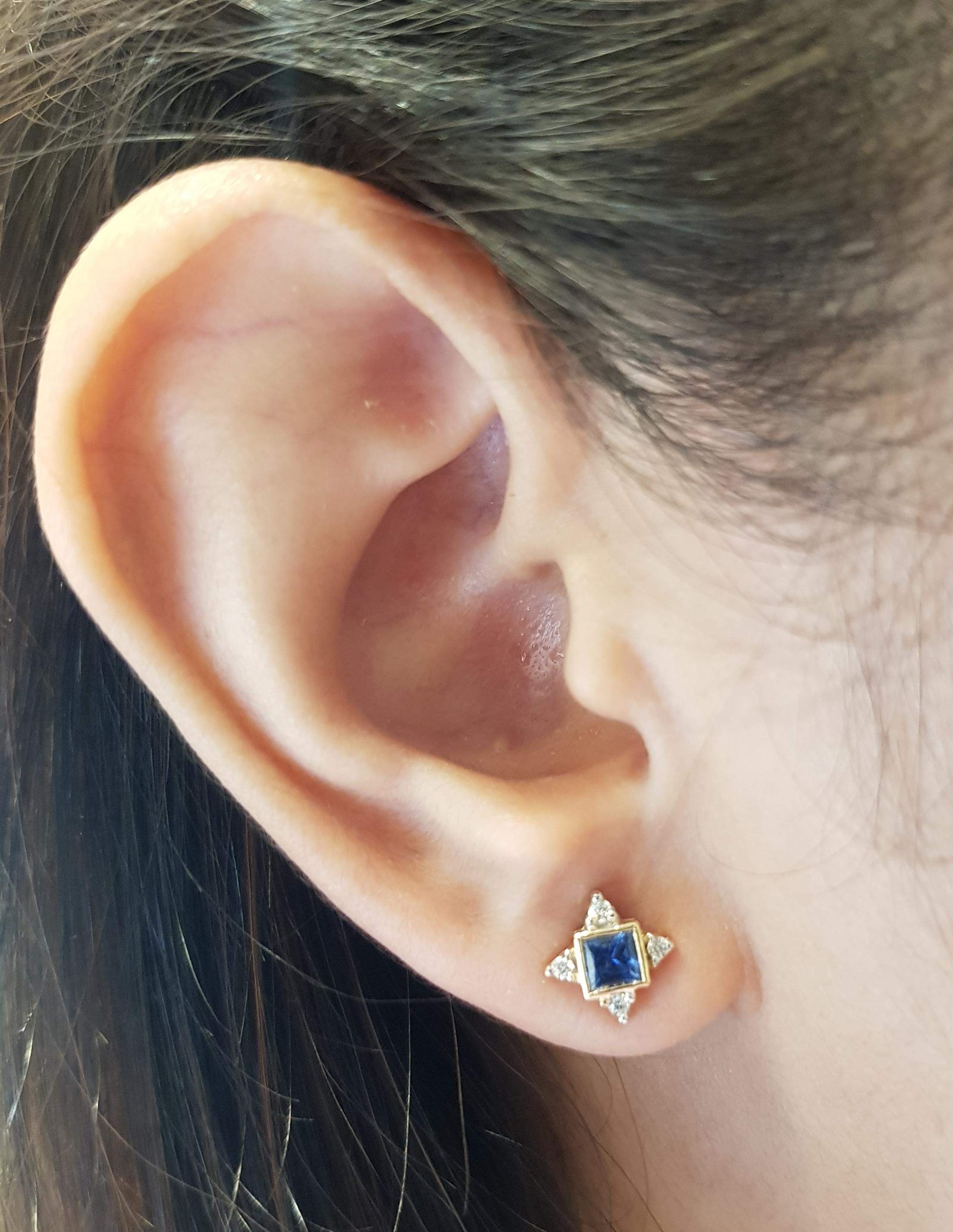 Blue Sapphire 0.51 carat with Diamond  0.08 carat Earrings set in 18 Karat Gold Settings

Width:  0.9 cm 
Length:  0.9 cm
Total Weight: 2.13 grams

