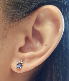 Blue Sapphire with Diamond Earrings Set in 18 Karat Gold Settings