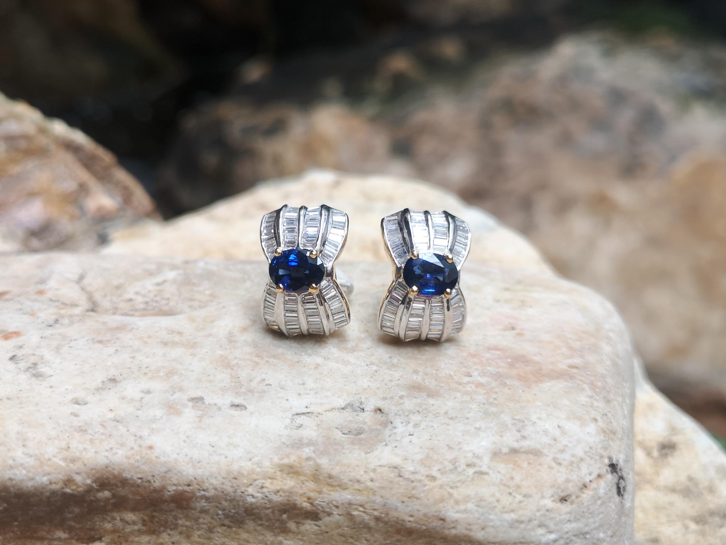 Mixed Cut Blue Sapphire with Diamond Earrings Set in 18 Karat Gold Settings For Sale