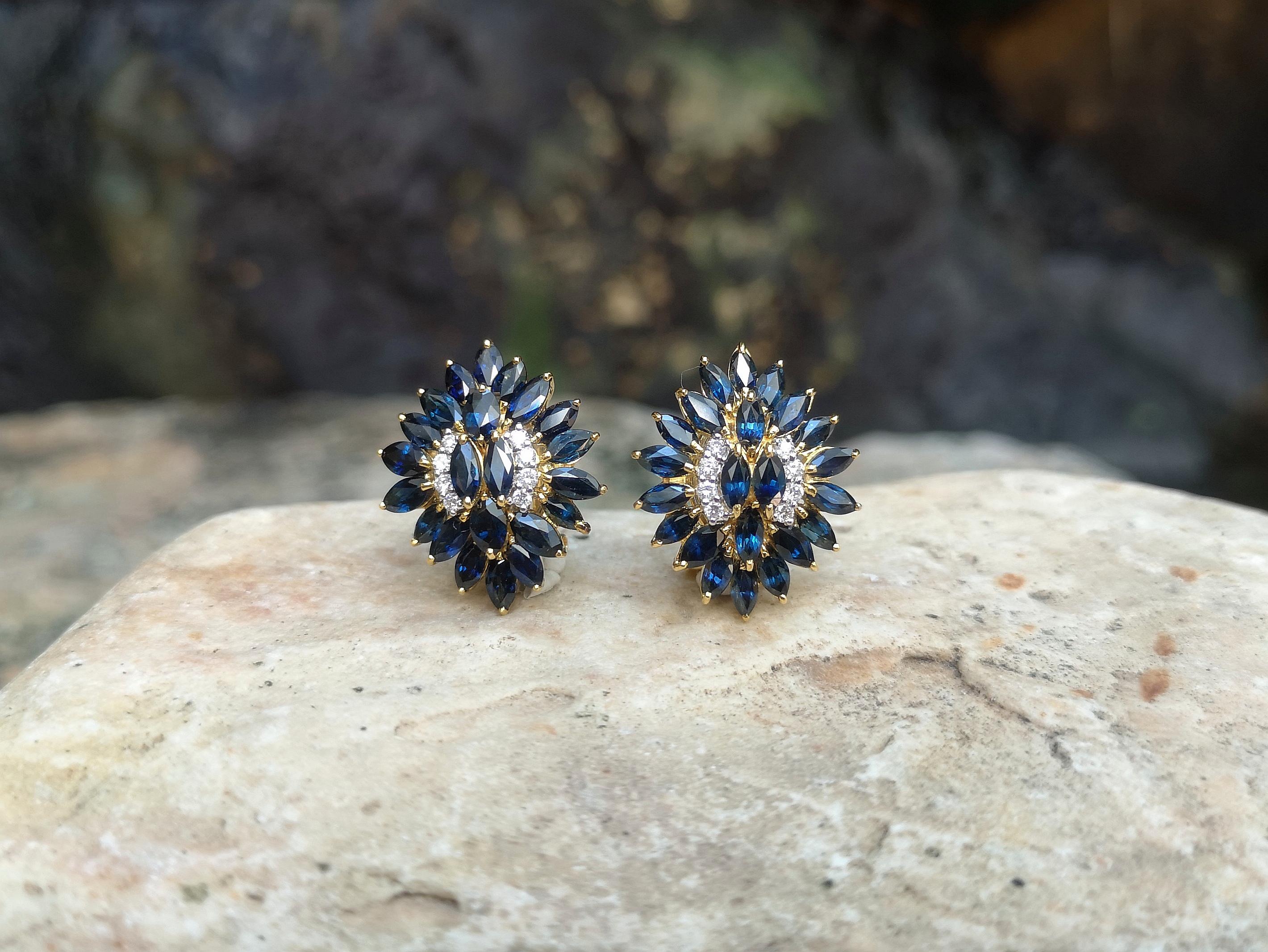 Contemporary Blue Sapphire with Diamond Earrings set in 18 Karat Gold Settings For Sale