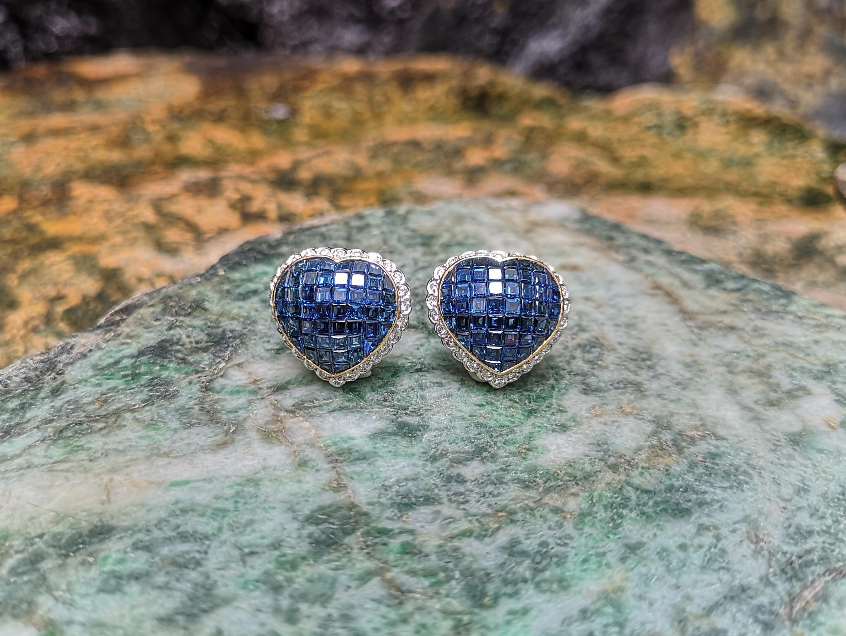 Blauer Saphir mit Diamant  Ohrringe in 18 Karat Goldfassung (Zeitgenössisch) im Angebot