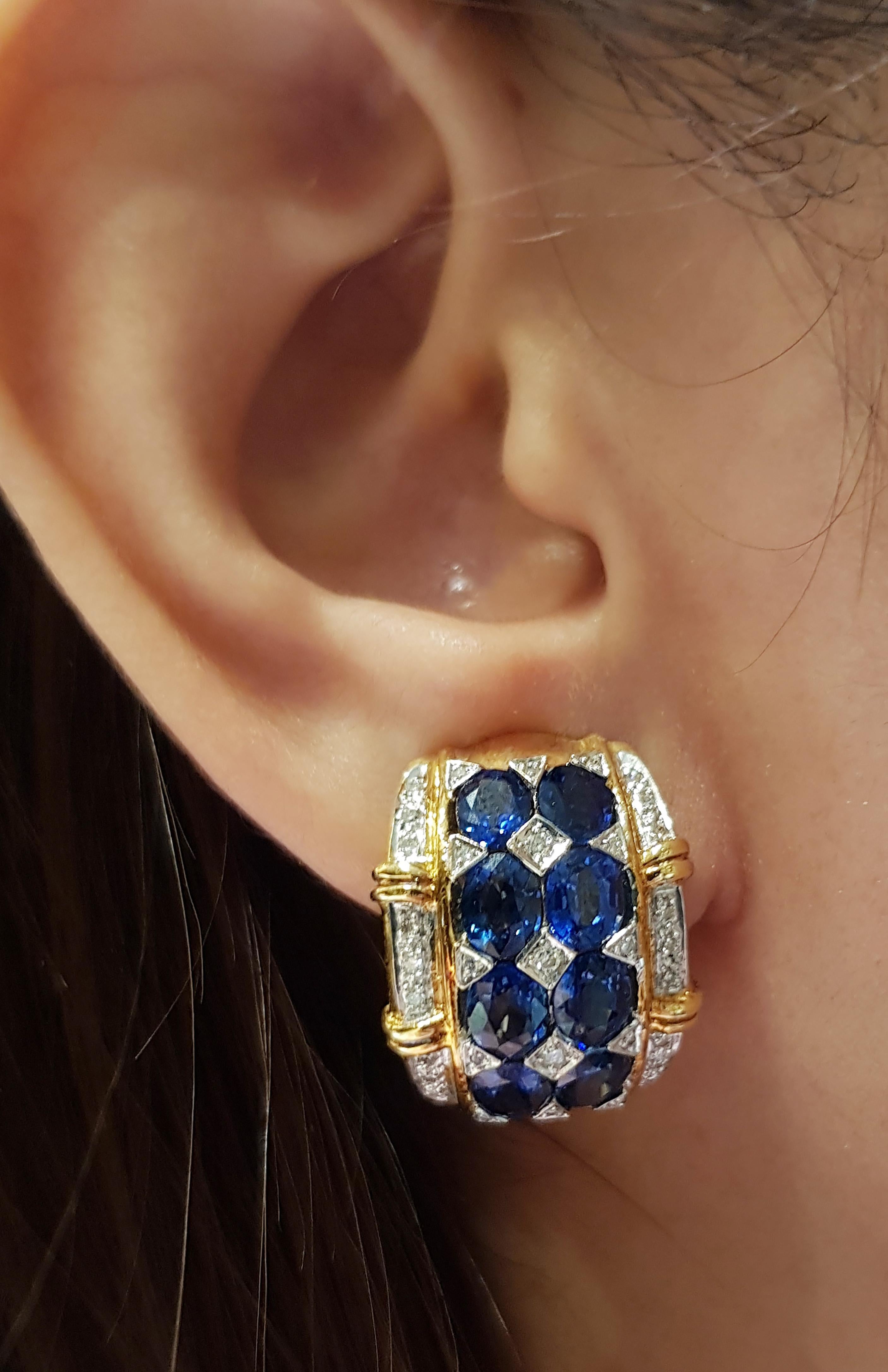 Contemporary Blue Sapphire with Diamond Earrings set in 18 Karat Gold Settings For Sale