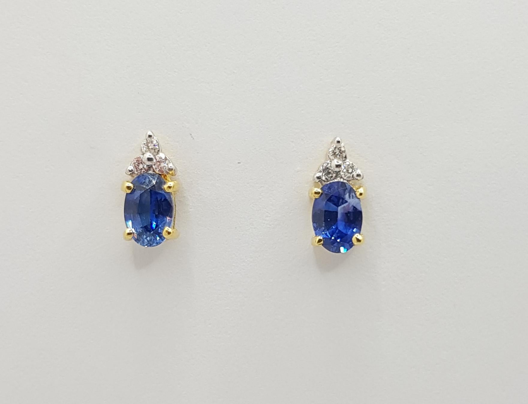 Contemporaneo Orecchini con zaffiro blu e diamante con montatura in oro 18 carati in vendita