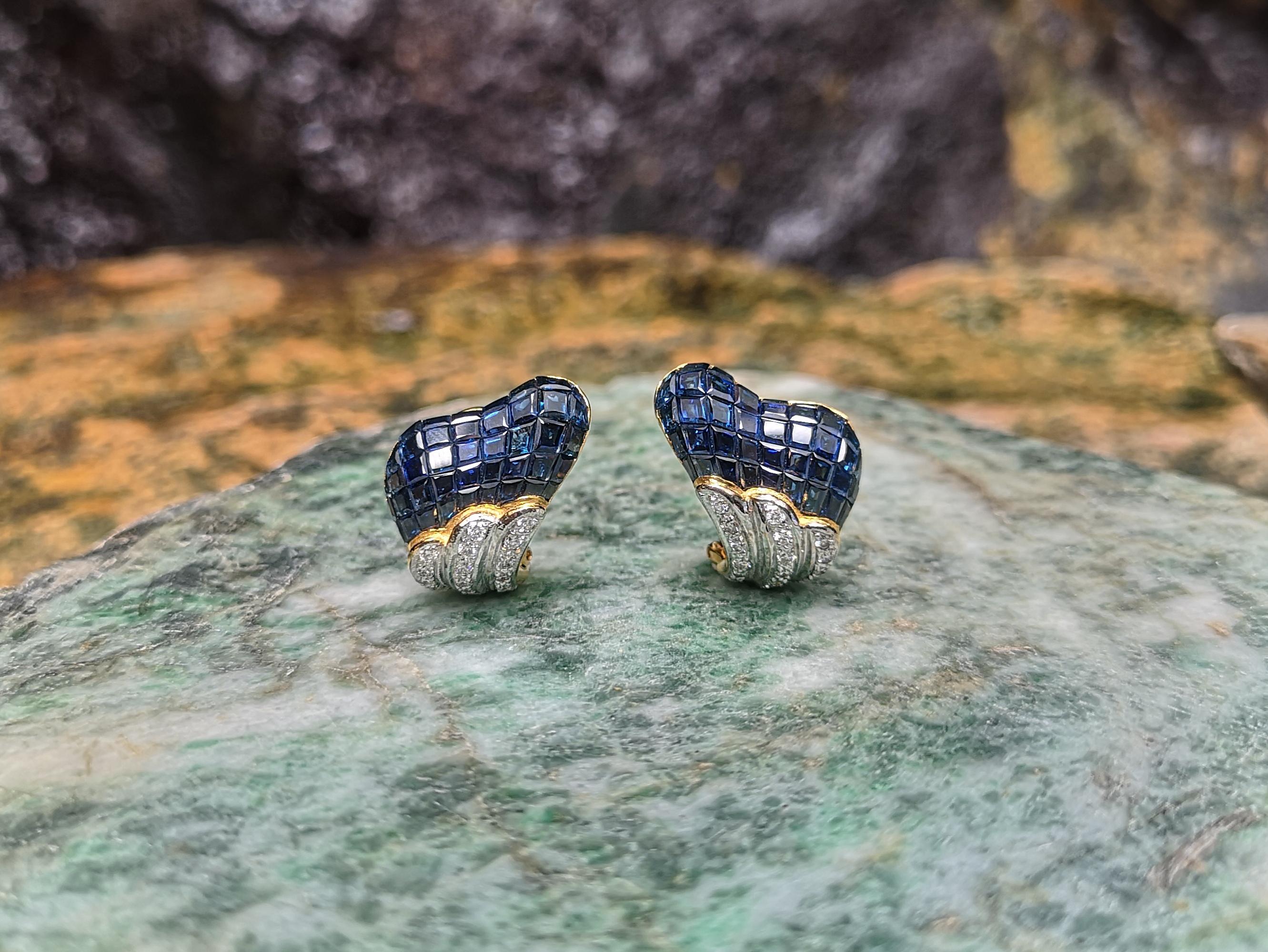 Ohrringe mit blauem Saphir und Diamanten in 18 Karat Goldfassungen gefasst im Zustand „Neu“ im Angebot in Bangkok, TH