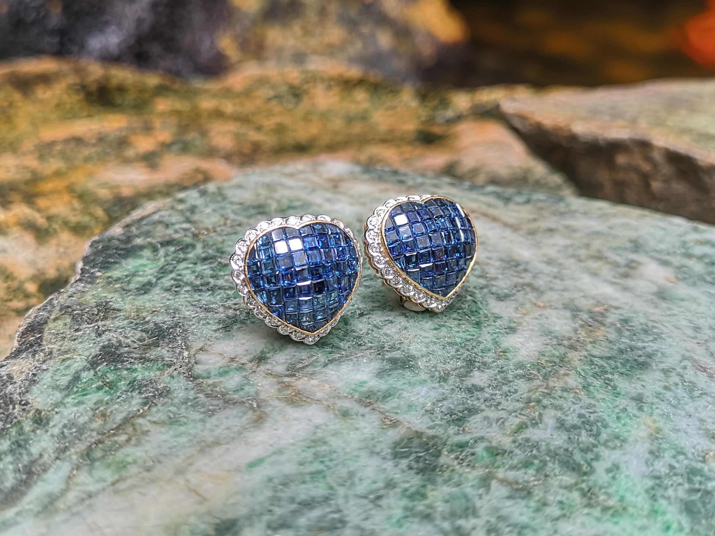Blauer Saphir mit Diamant  Ohrringe in 18 Karat Goldfassung (Gemischter Schliff) im Angebot