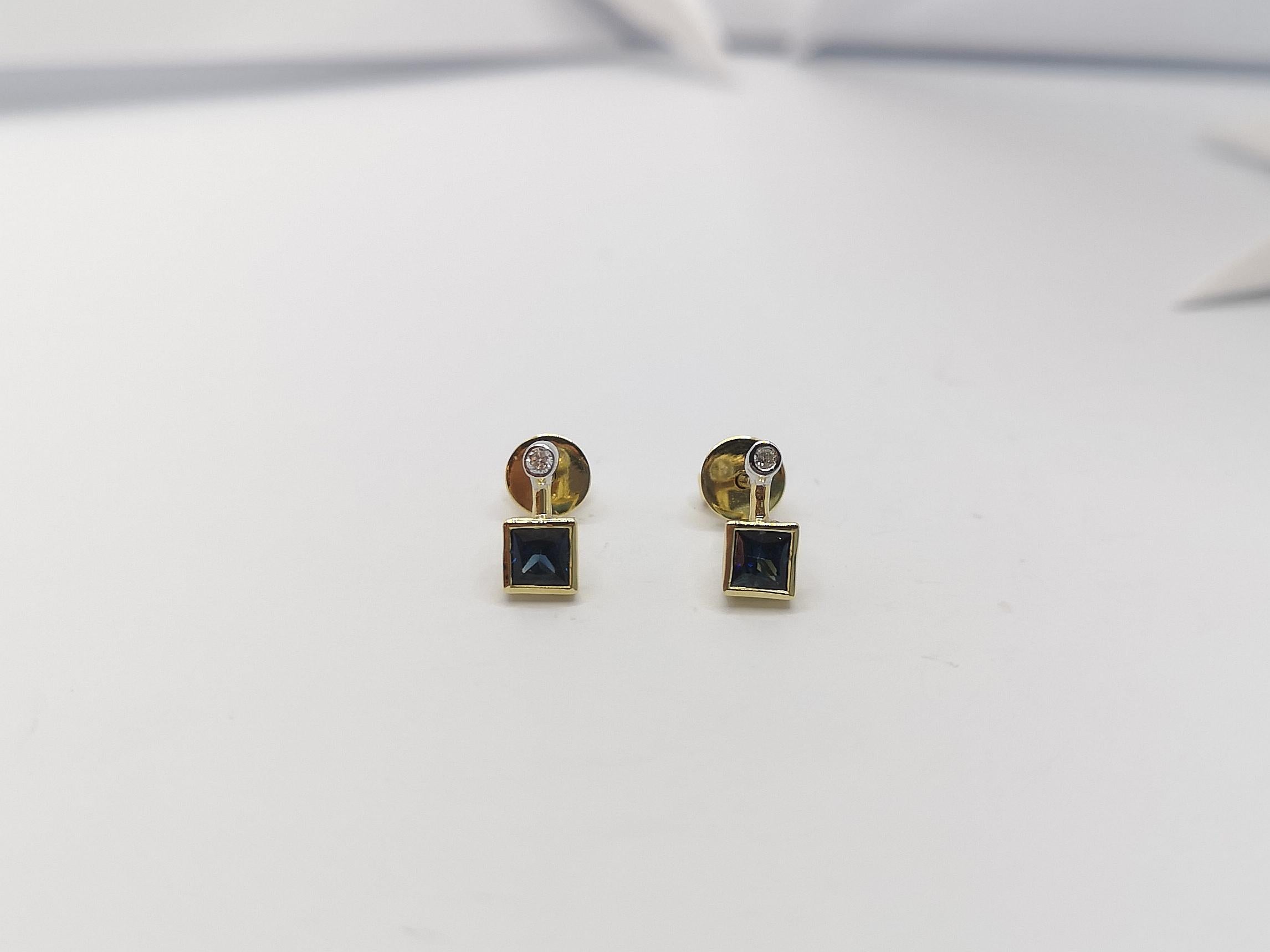 Taglio princess Orecchini con zaffiro blu e diamante con montatura in oro 18 carati in vendita