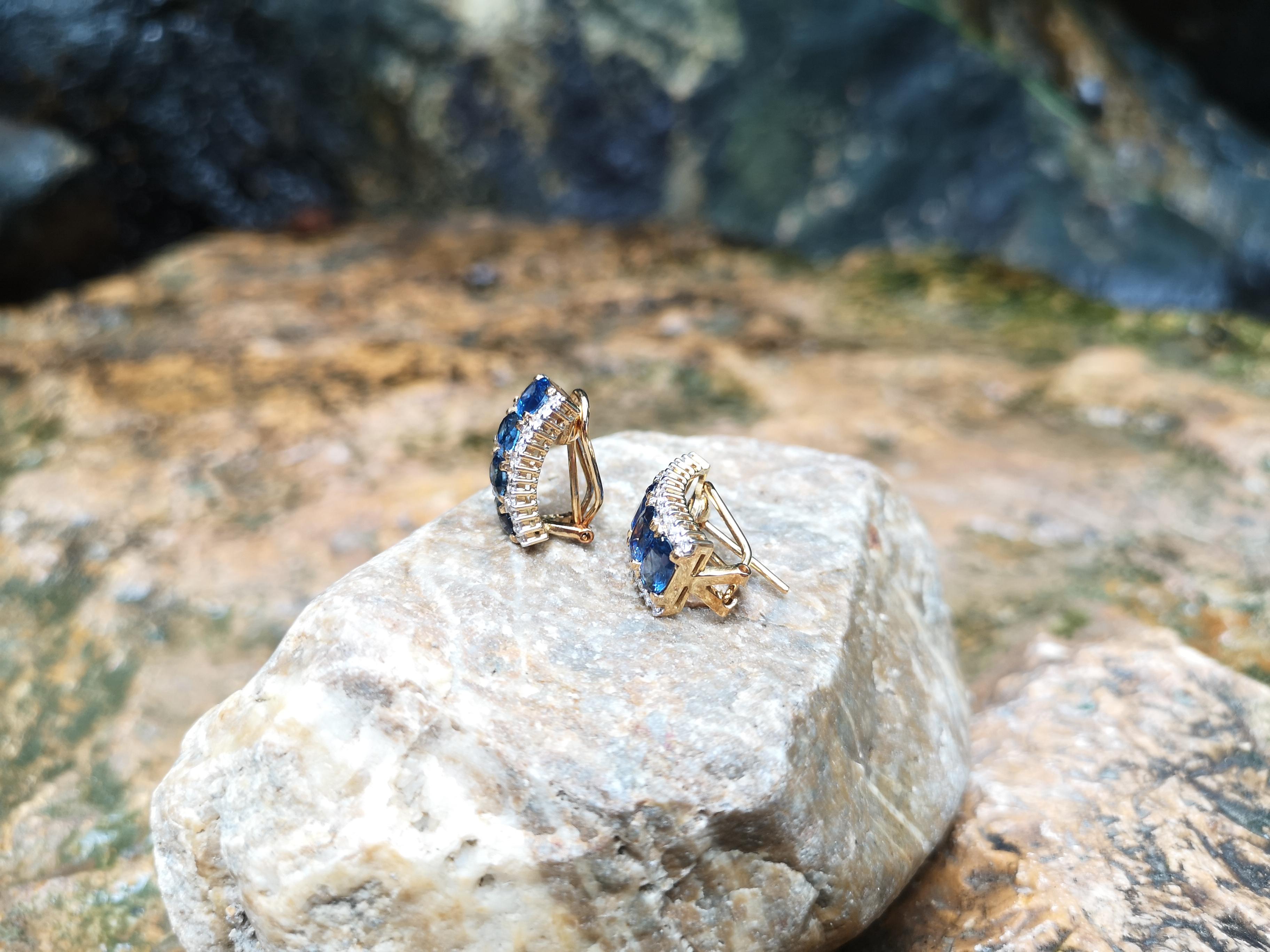Blauer Saphir mit Diamant-Ohrringen in 18 Karat Goldfassung Damen im Angebot