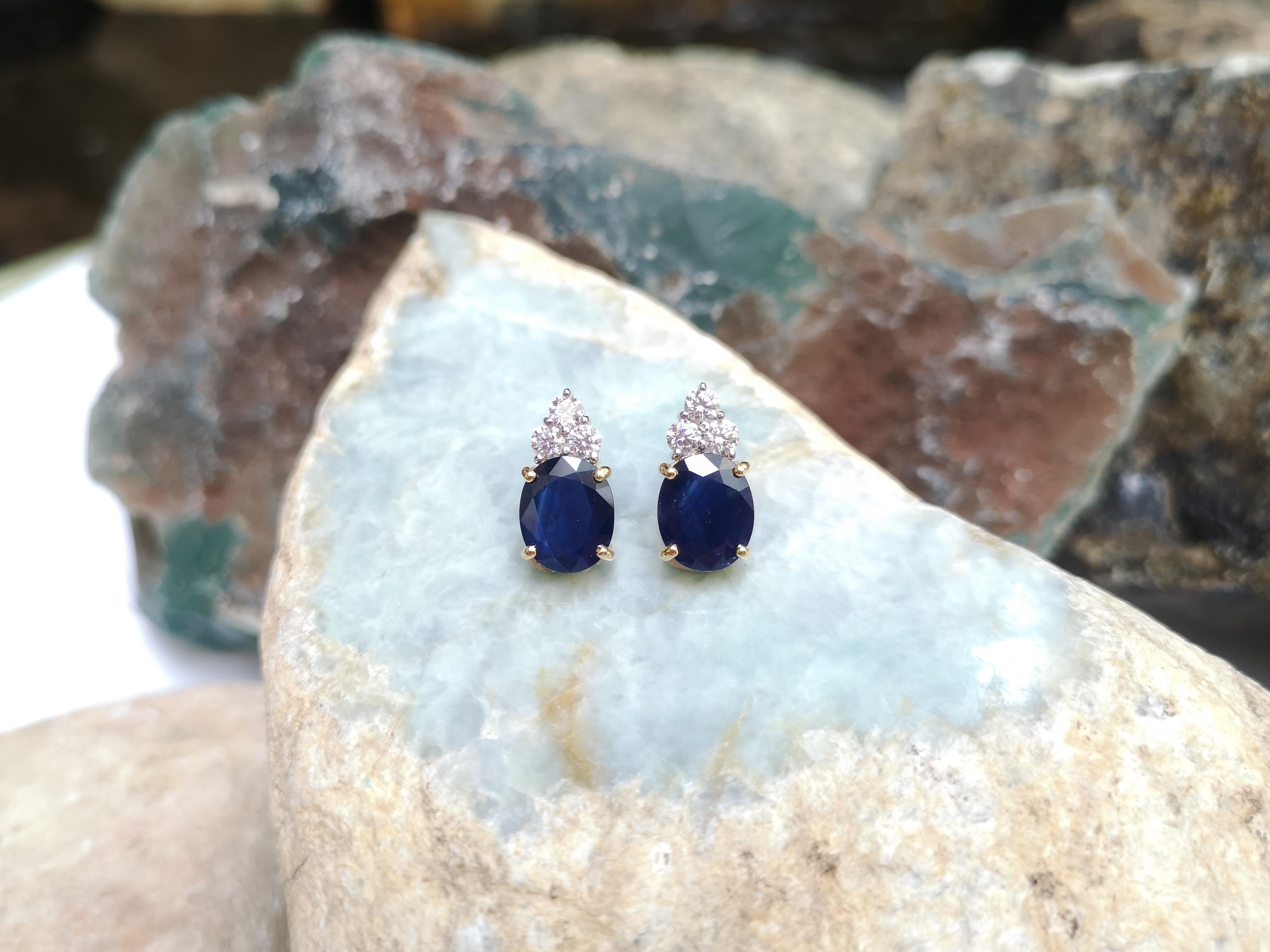 Blue Sapphire with Diamond Earrings Set in 18 Karat Gold Settings For Sale 1