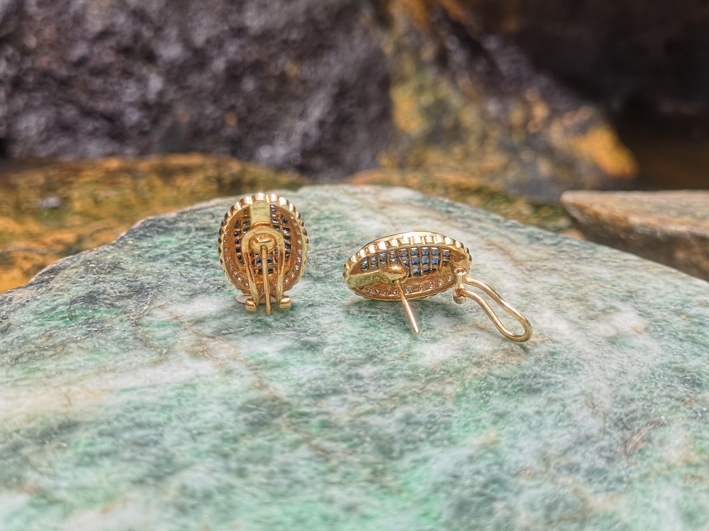 Blue Sapphire with Diamond Earrings Set in 18 Karat Gold Settings For Sale 1
