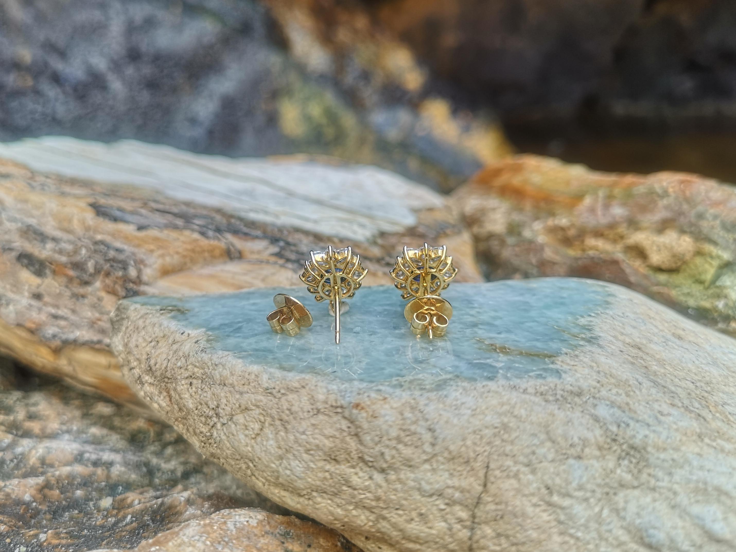 Ohrringe mit blauem Saphir und Diamanten in 18 Karat Goldfassungen Damen