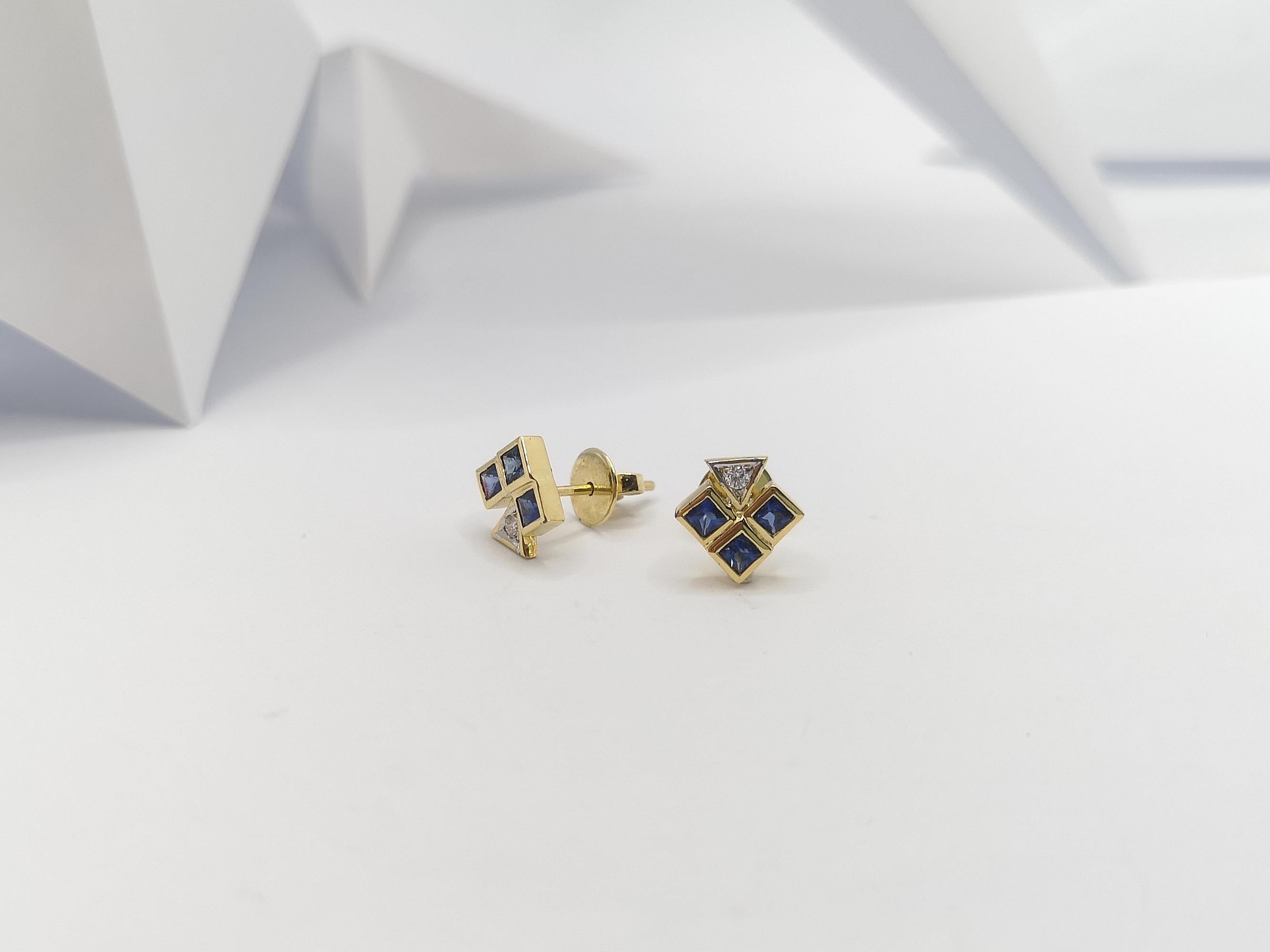 Women's Blue Sapphire with Diamond Earrings Set in 18 Karat Gold Settings For Sale