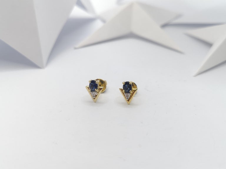 Blue Sapphire with Diamond Earrings Set in 18 Karat Gold Settings For ...