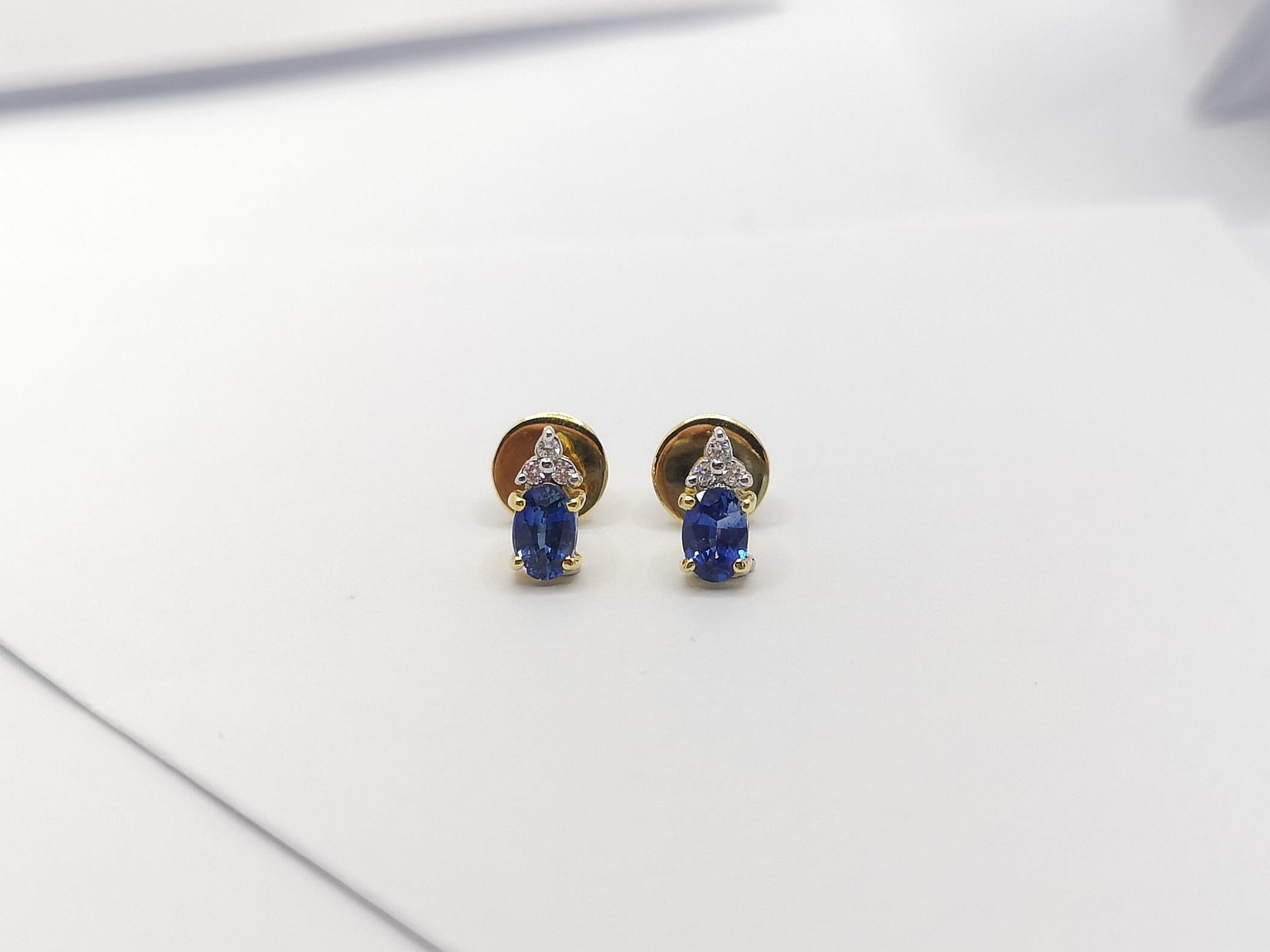 Donna Orecchini con zaffiro blu e diamante con montatura in oro 18 carati in vendita