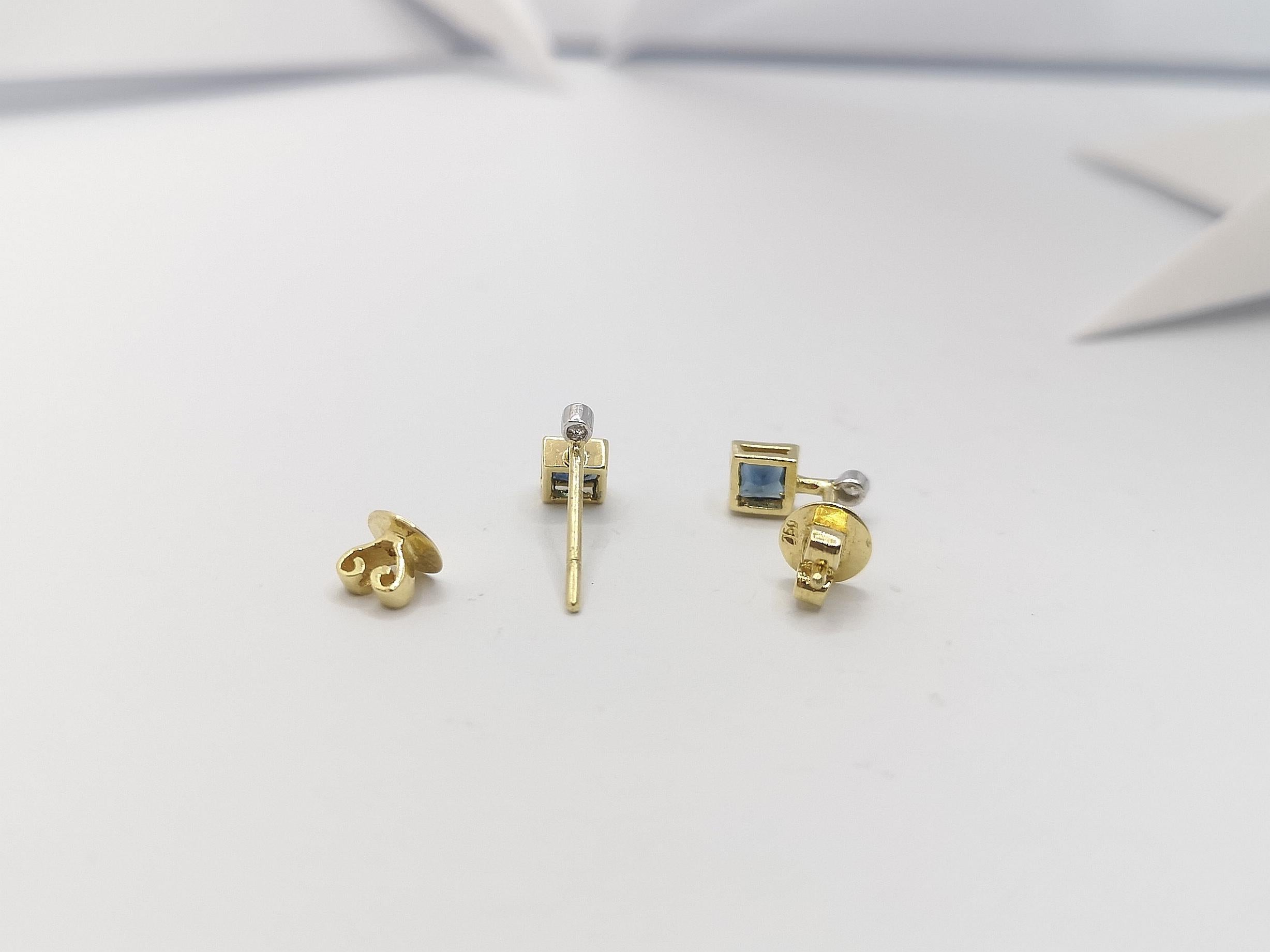 Orecchini con zaffiro blu e diamante con montatura in oro 18 carati in vendita 1