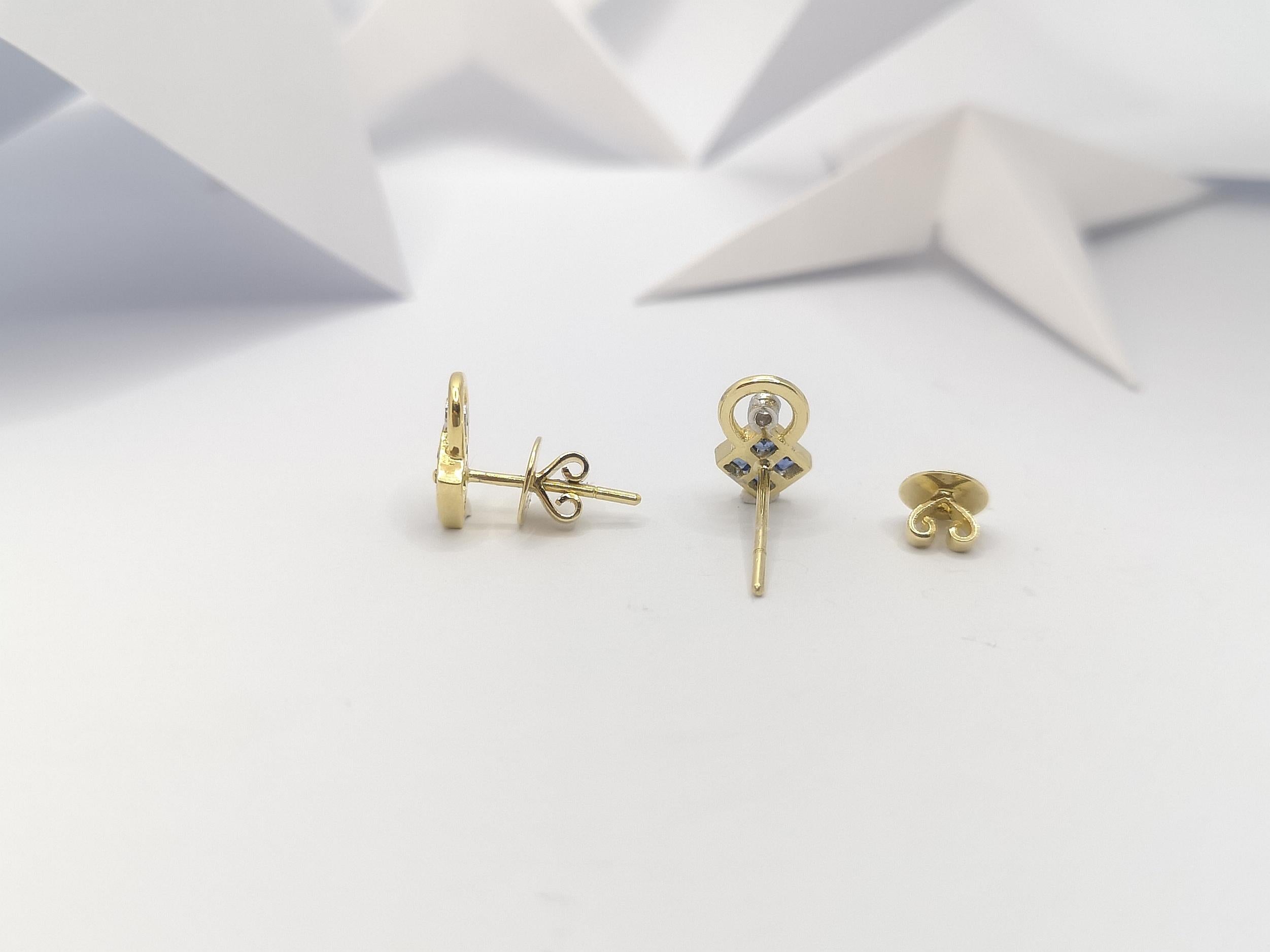 Women's Blue Sapphire with Diamond Earrings Set in 18 Karat Gold Settings For Sale