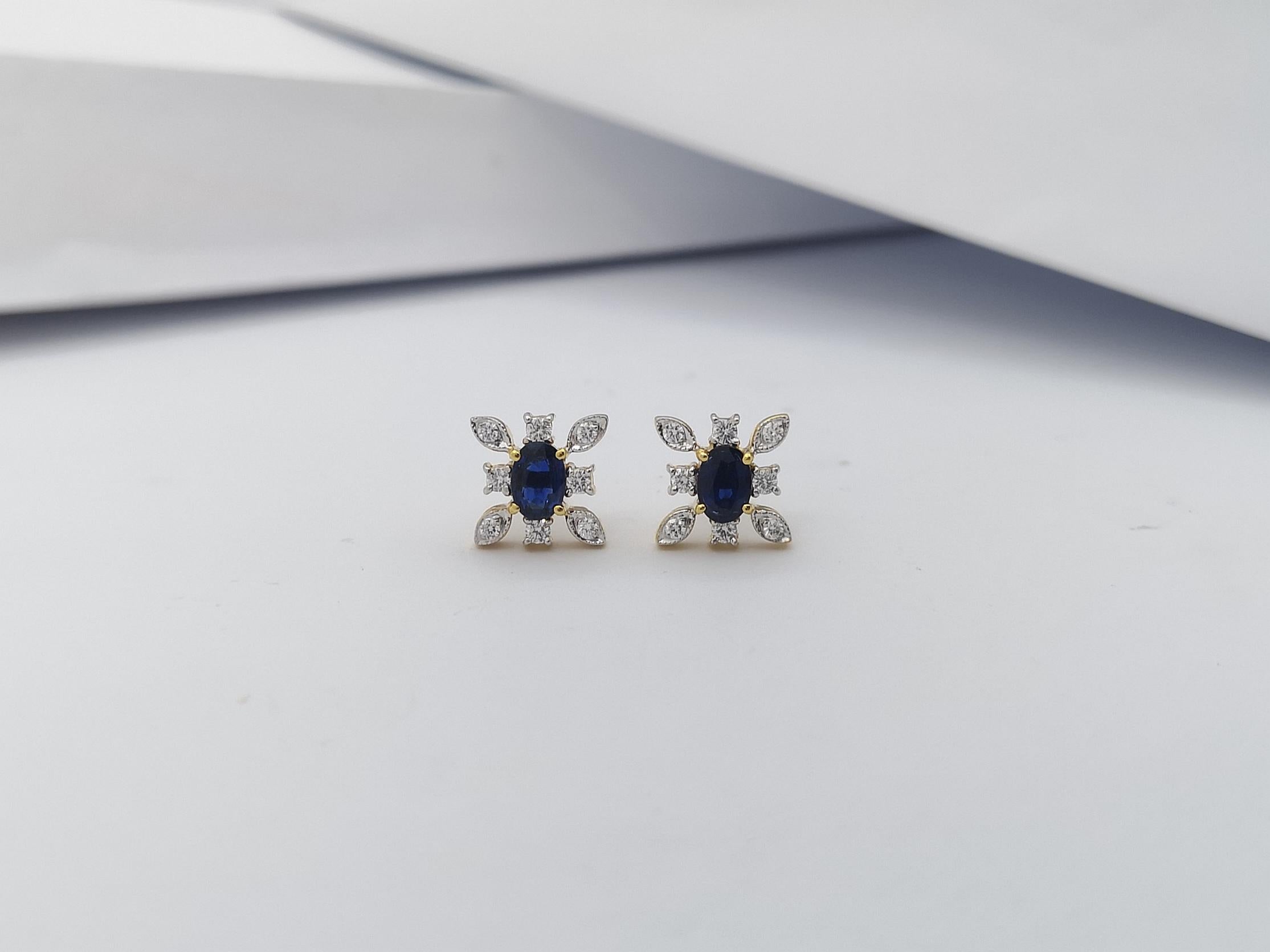 Blue Sapphire with Diamond Earrings set in 18 Karat Gold Settings For Sale 1
