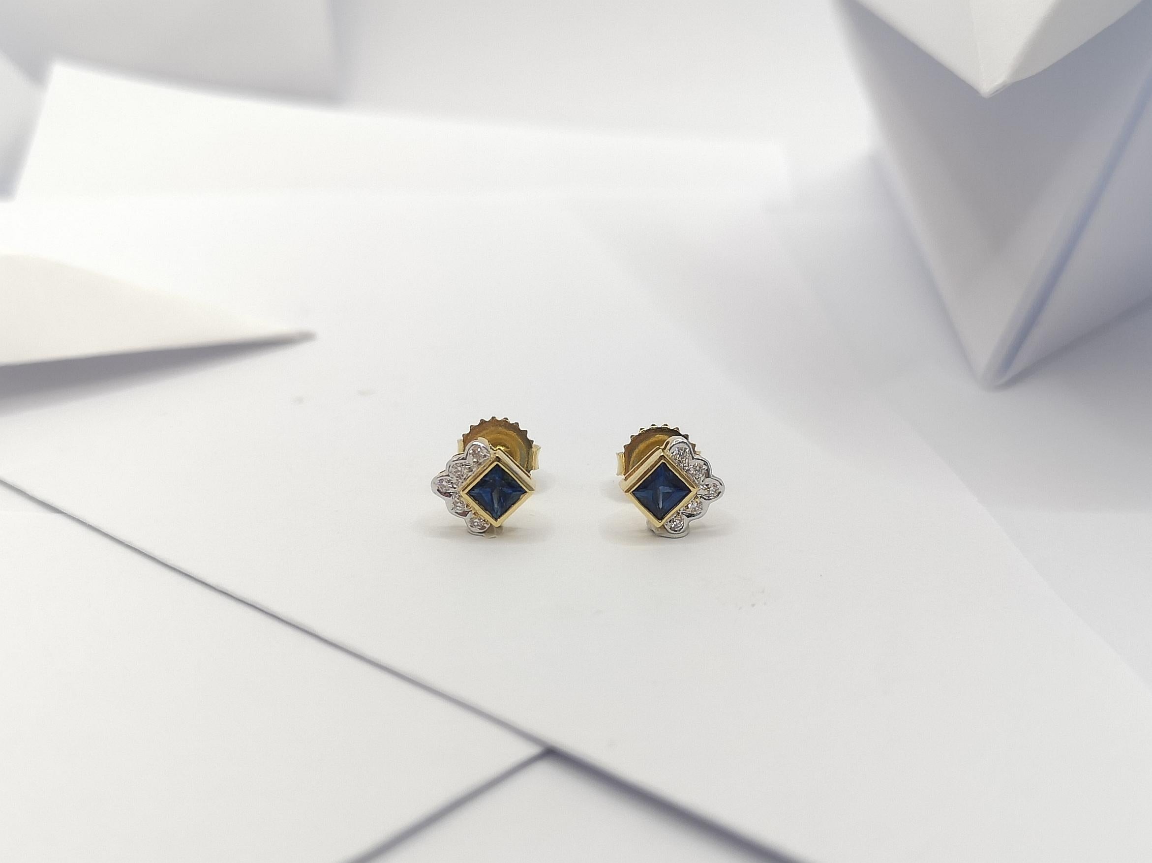Blue Sapphire with Diamond Earrings Set in 18 Karat Gold Settings For Sale 2