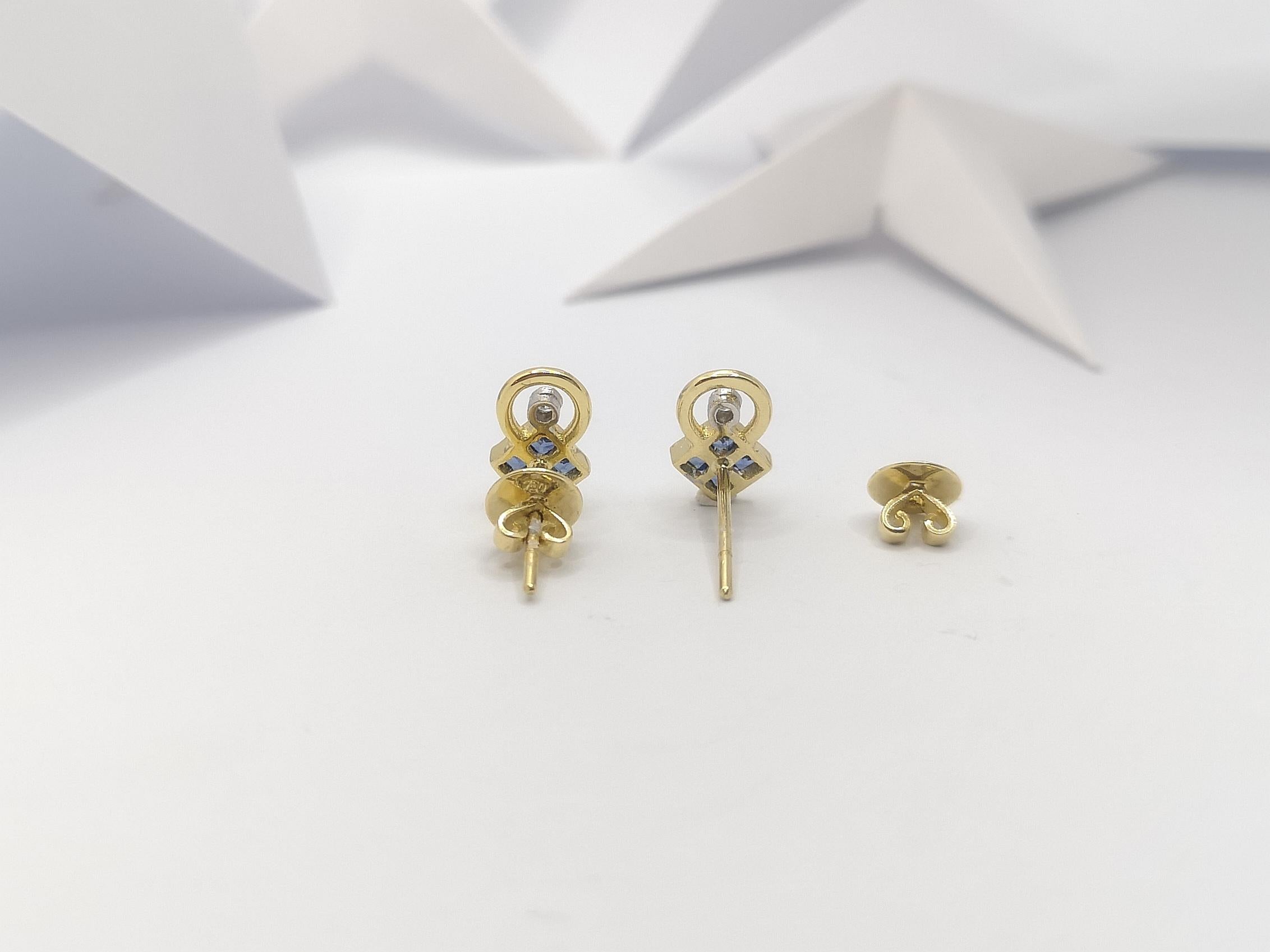 Blue Sapphire with Diamond Earrings Set in 18 Karat Gold Settings For Sale 1